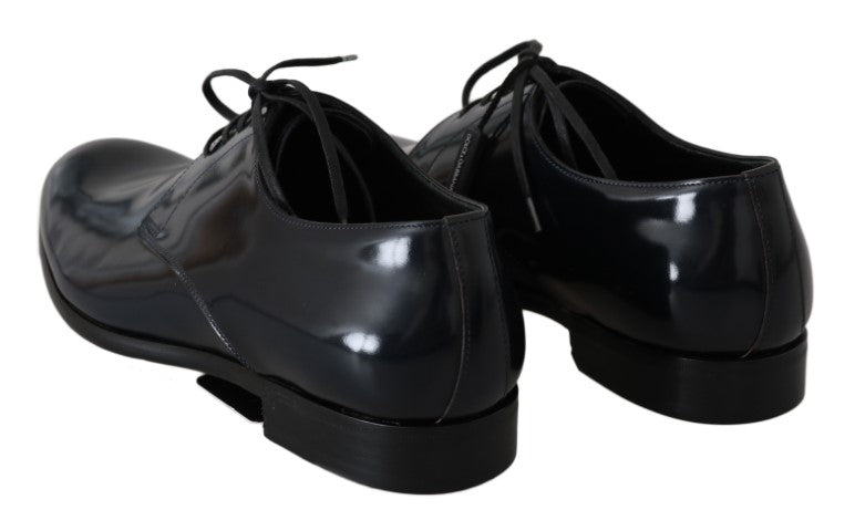 Elegant Dark Blue Leather Derby Shoes - ventzia