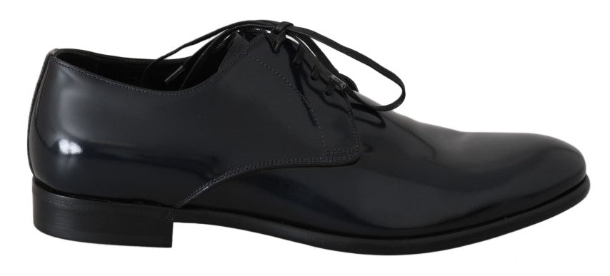 Elegant Dark Blue Leather Derby Shoes - ventzia