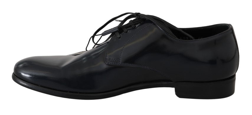 Elegant Dark Blue Leather Derby Shoes - ventzia