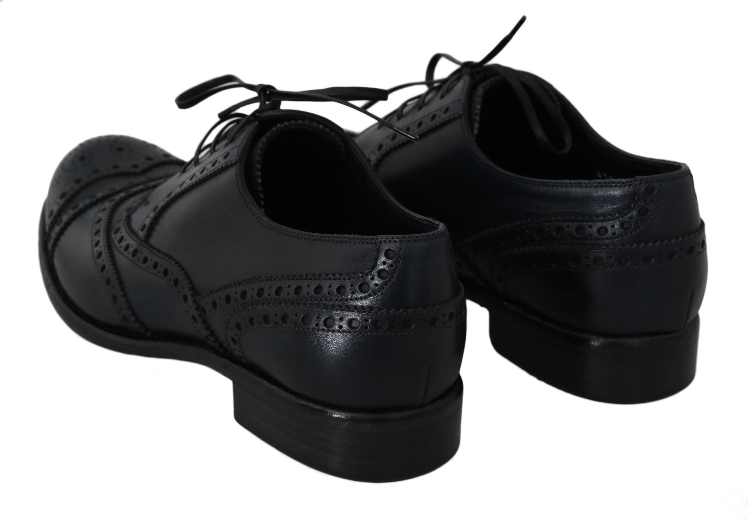 Elegant Blue Leather Wingtip Derby Shoes - ventzia