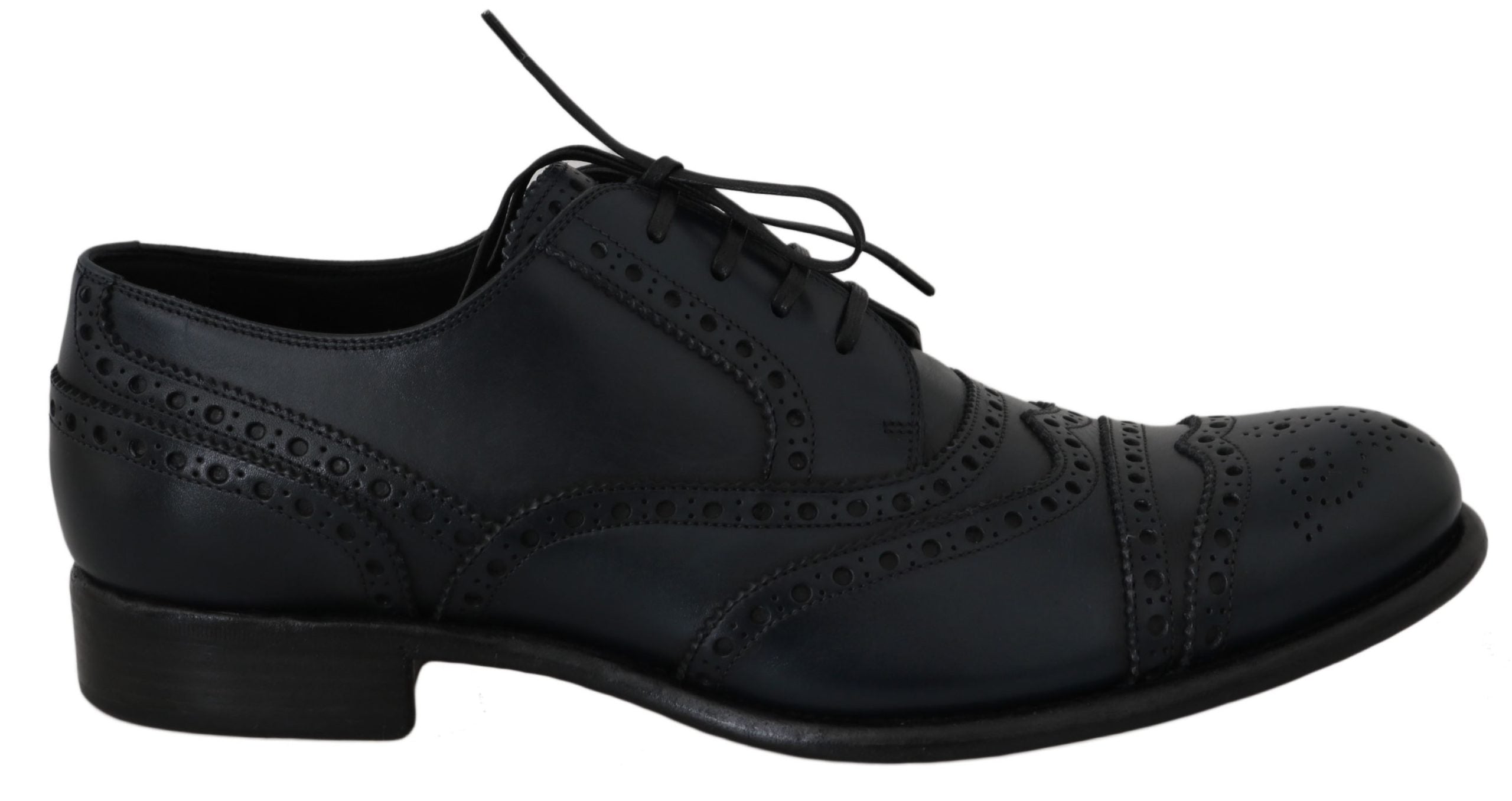 Elegant Blue Leather Wingtip Derby Shoes - ventzia