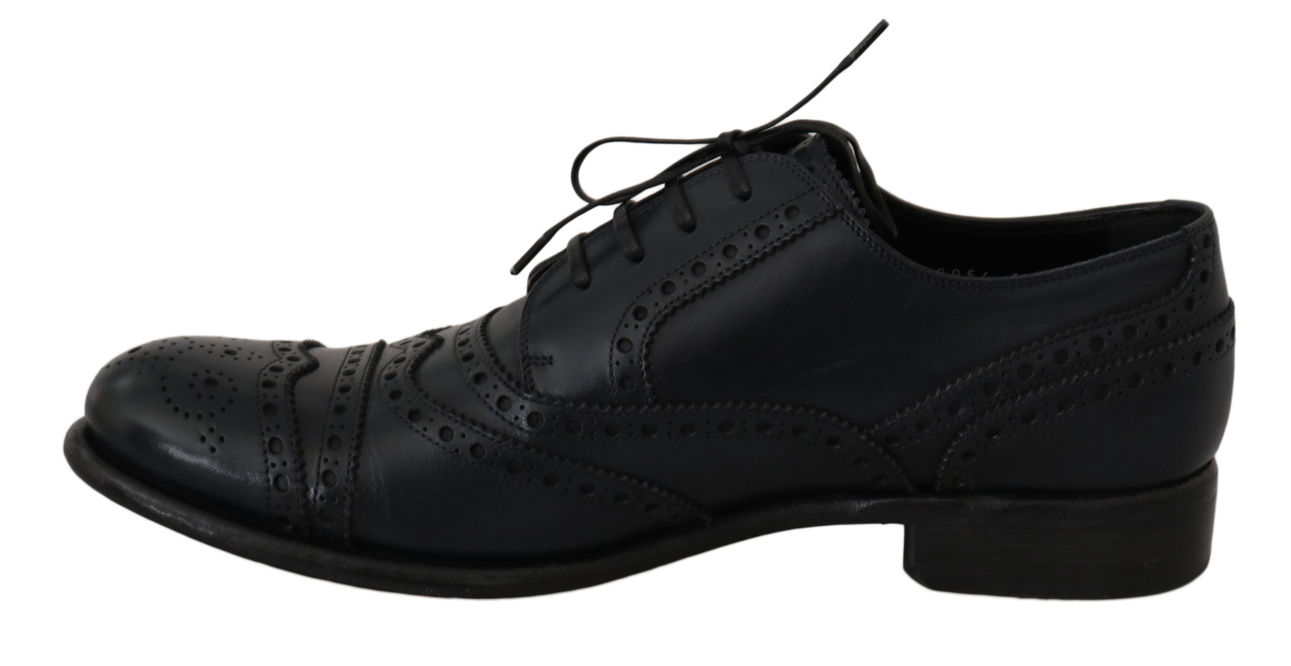 Elegant Blue Leather Wingtip Derby Shoes - ventzia