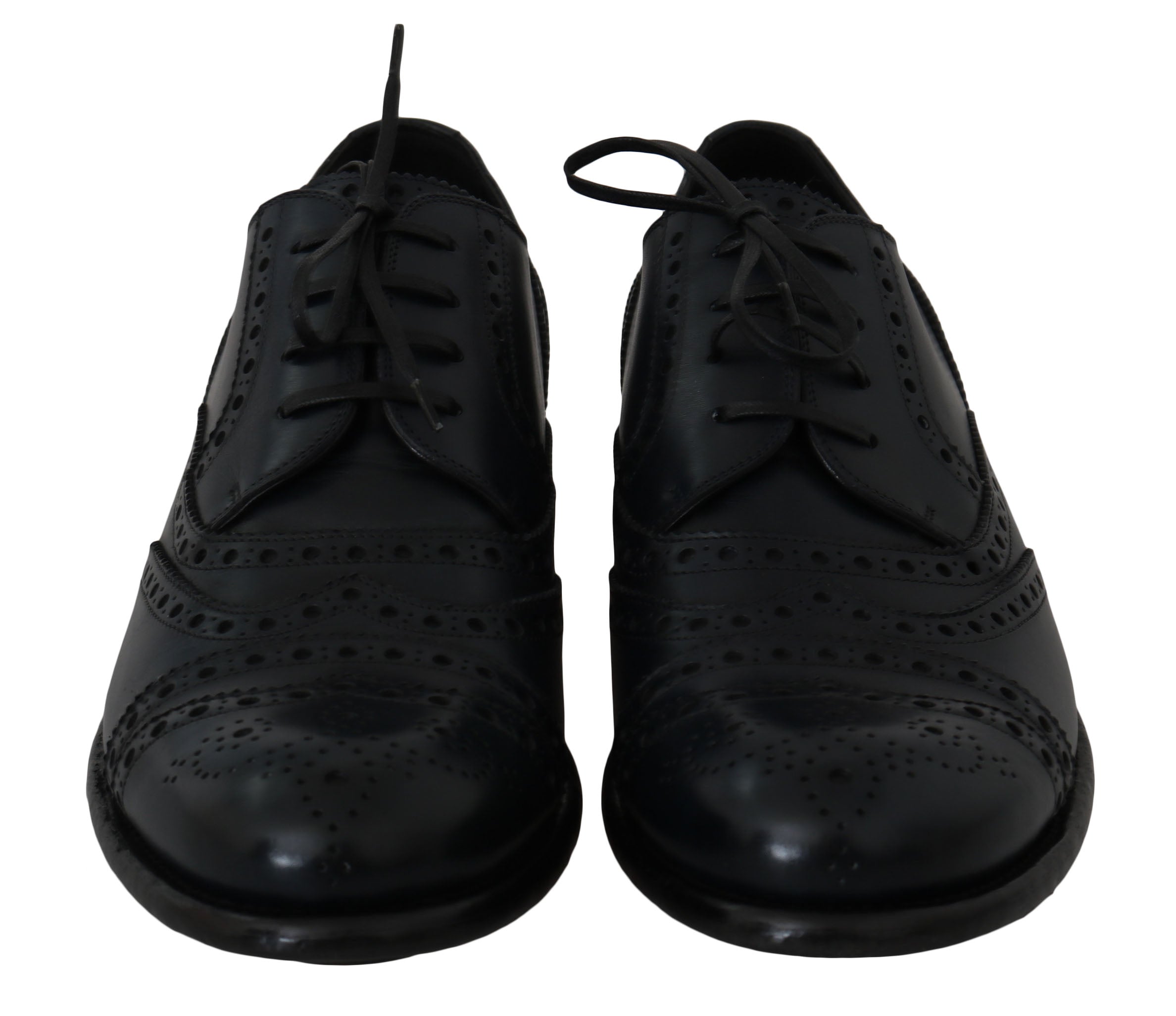 Elegant Blue Leather Wingtip Derby Shoes - ventzia
