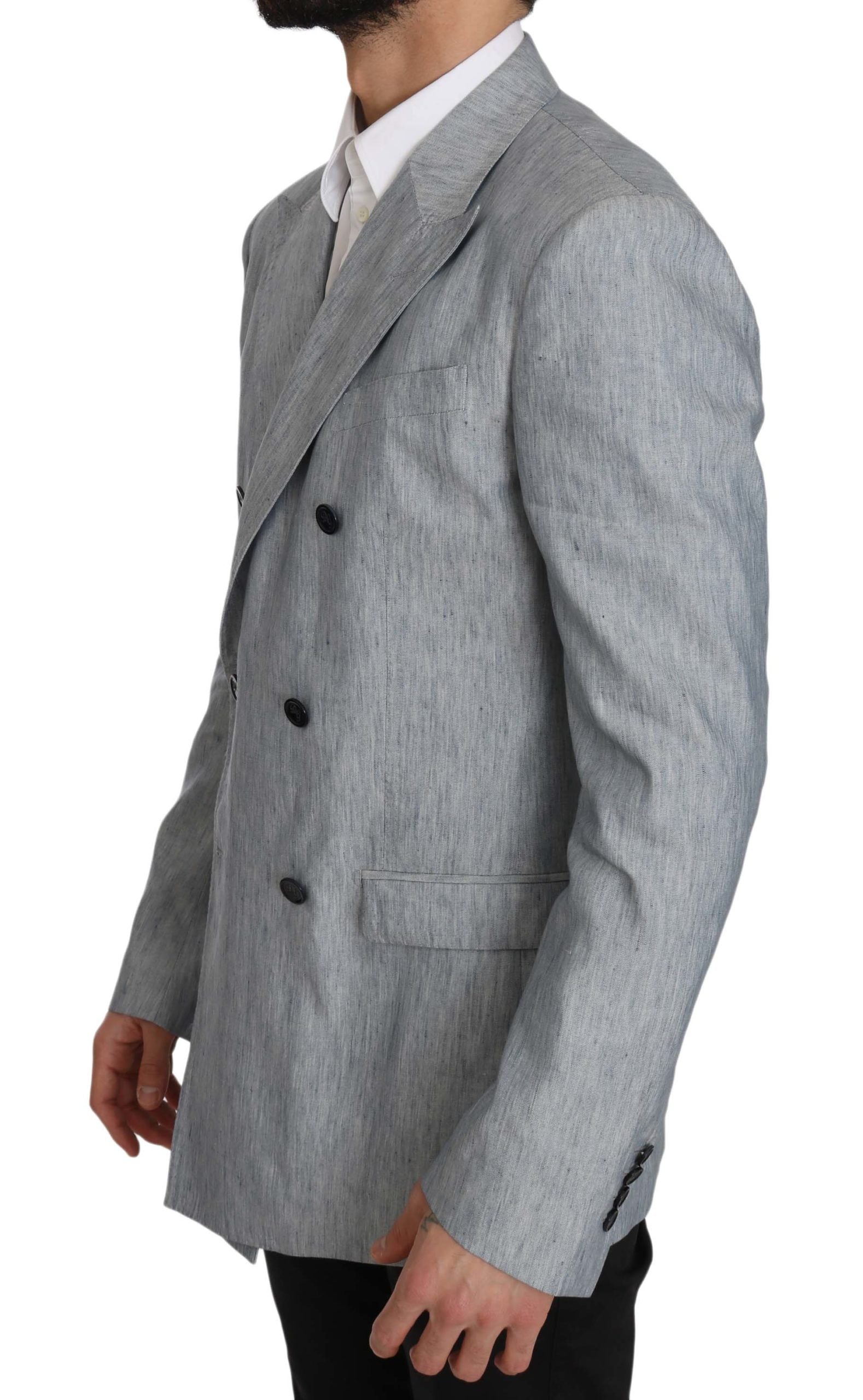 Elegant Light Blue Double Breasted Blazer - ventzia
