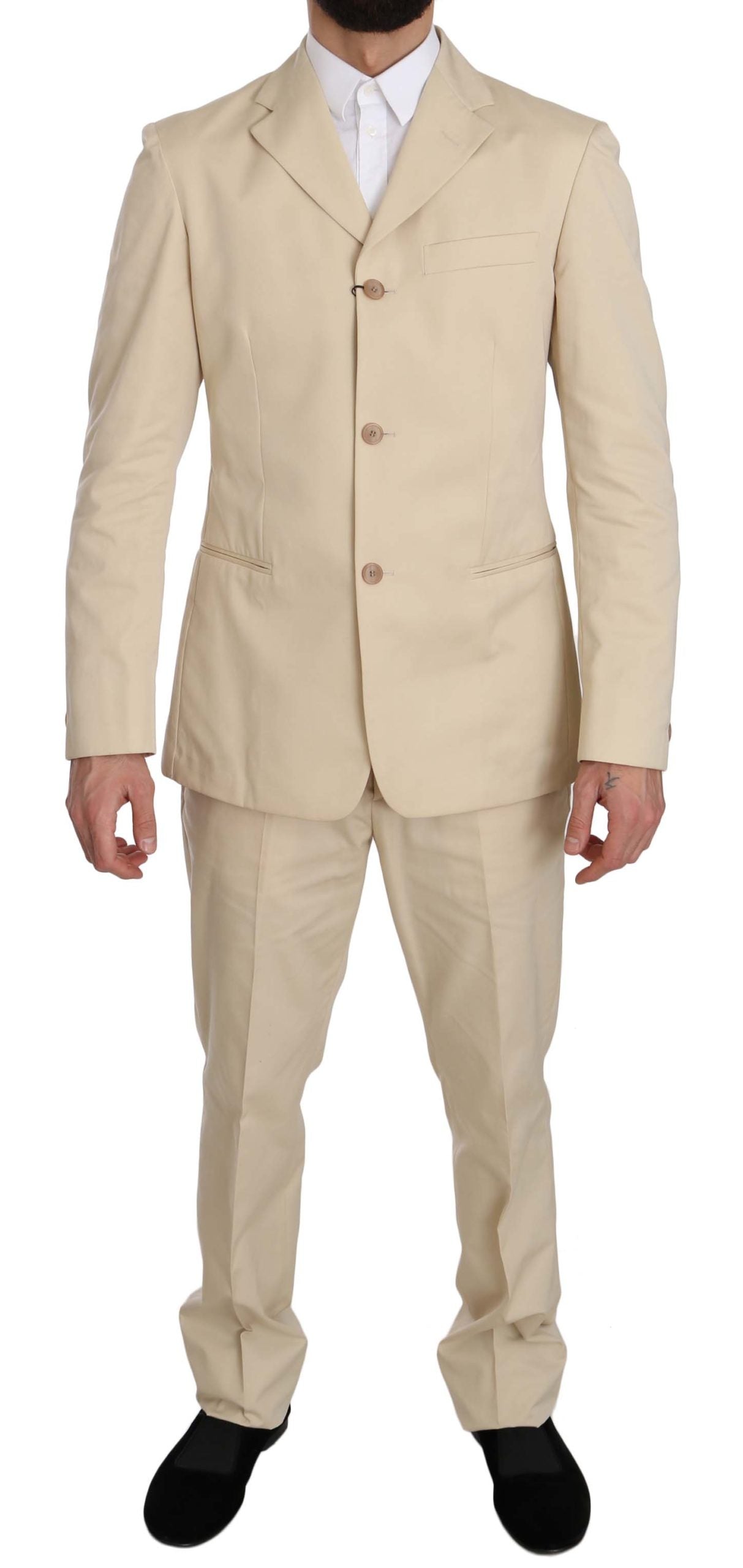 Beige Two-Piece Suit with Classic Elegance - ventzia