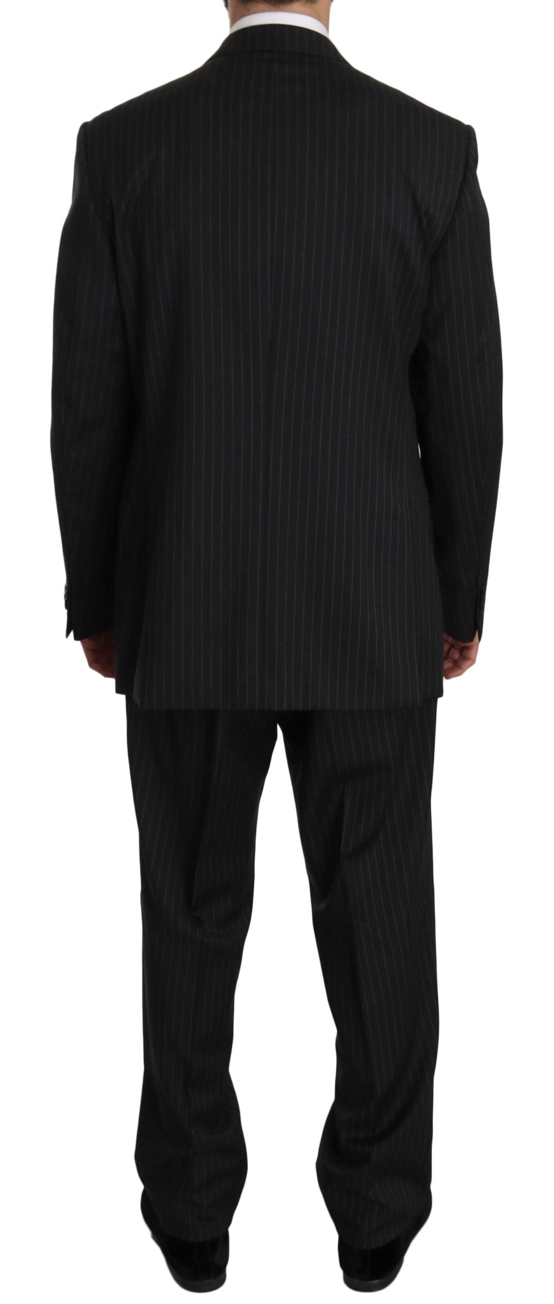 Elegant Black Striped Wool Suit - ventzia