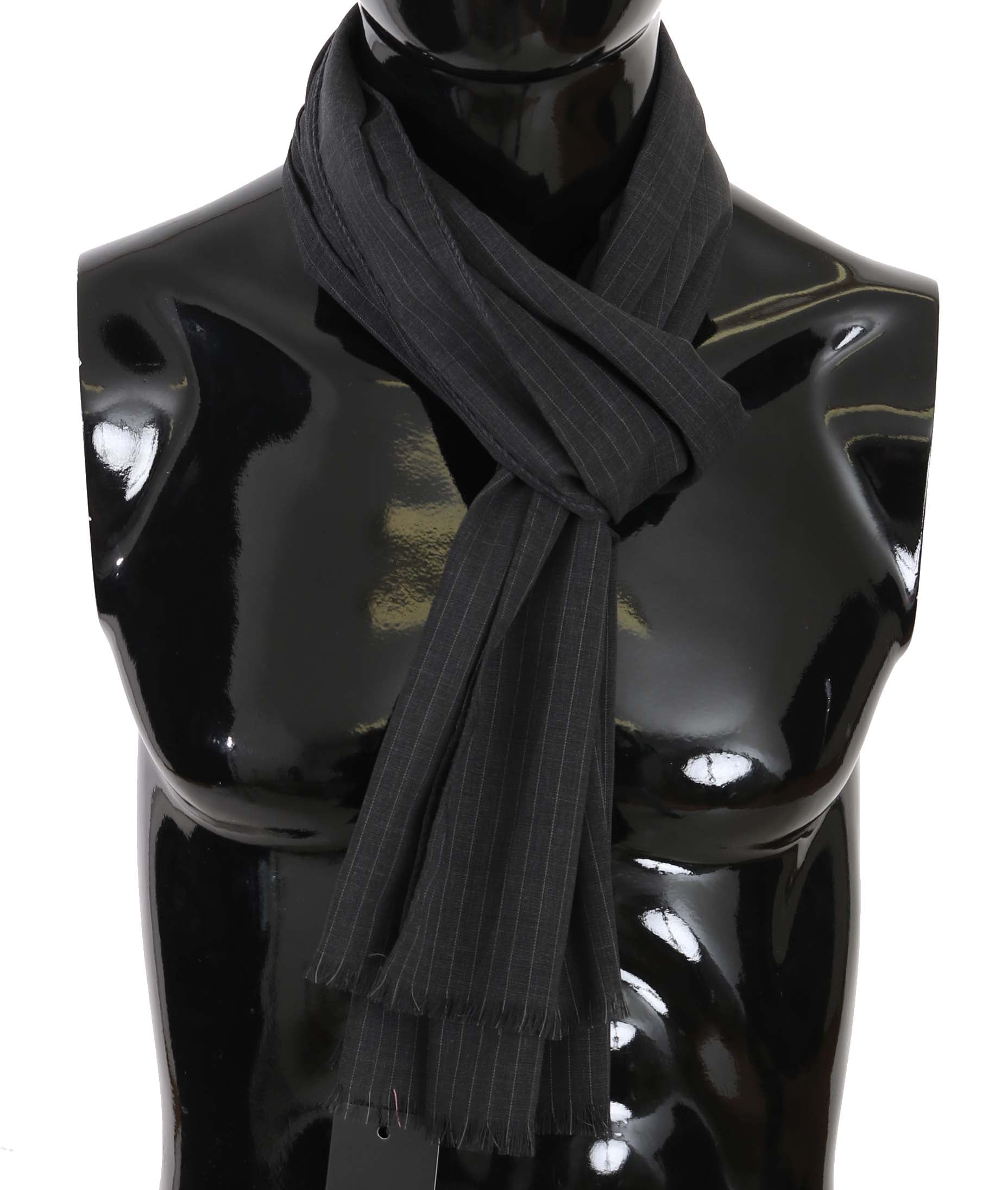 Elegant Gray Striped Wool Men's Scarf - ventzia
