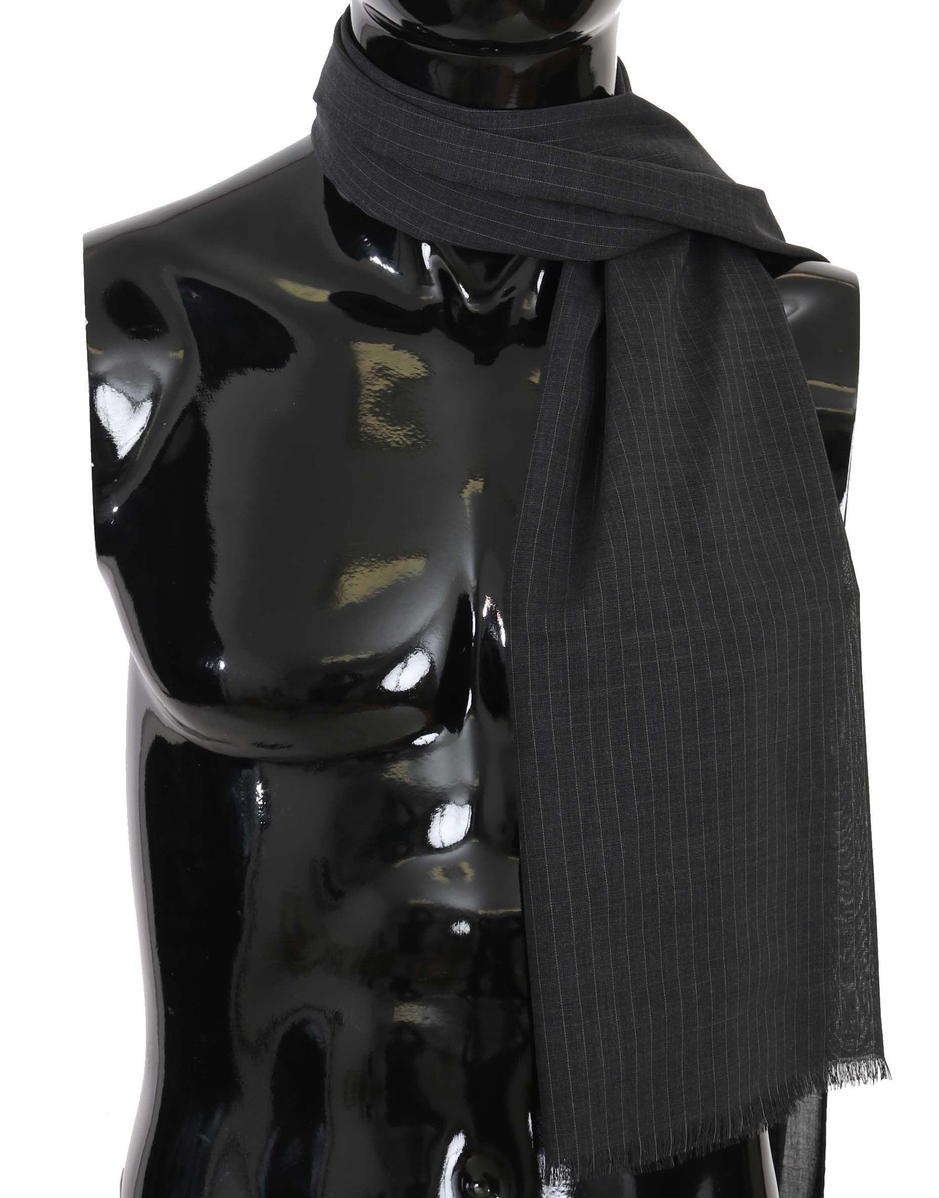 Elegant Gray Striped Wool Men's Scarf - ventzia