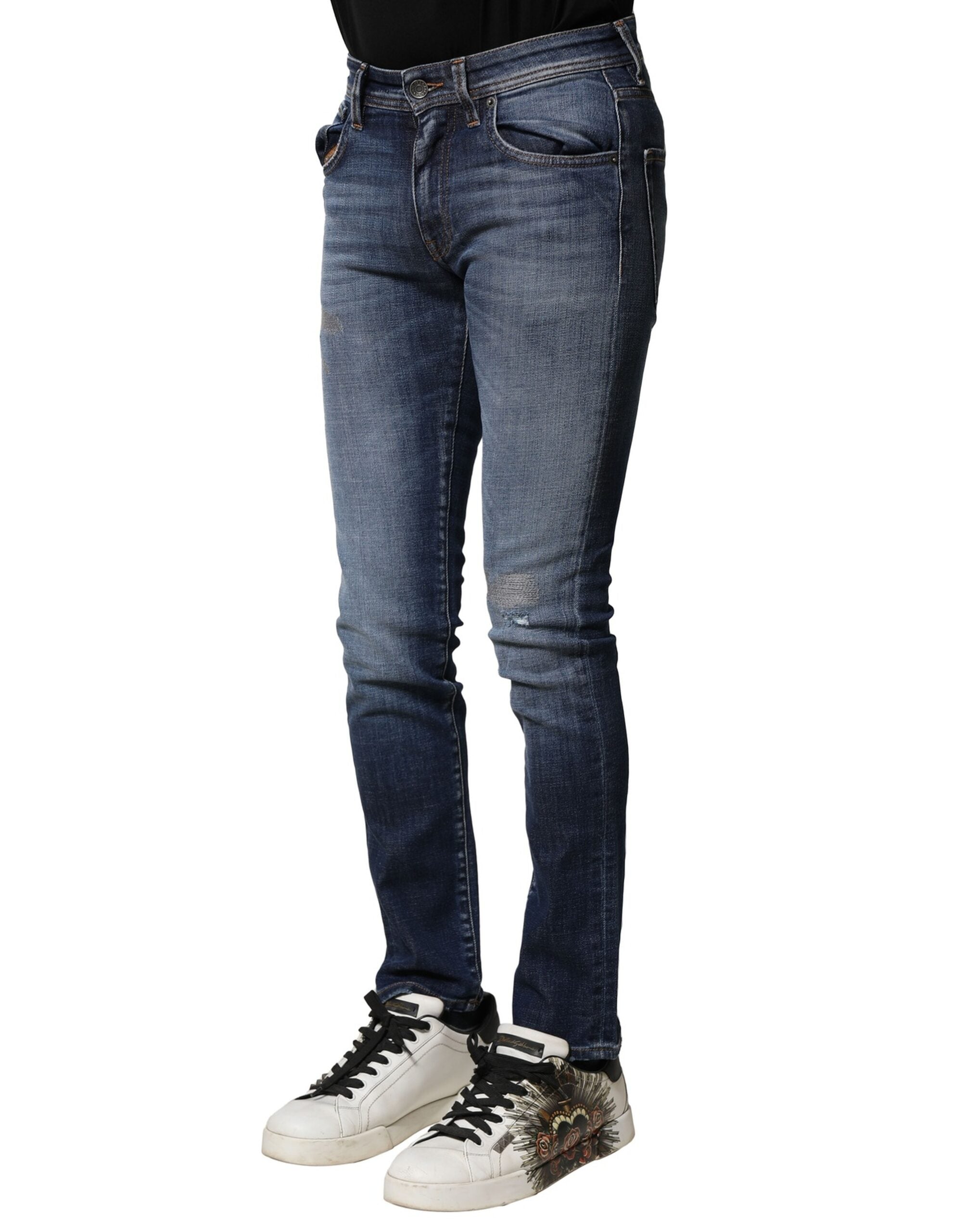 Blue Washed Cotton Slim Fit Men Denim Jeans - ventzia