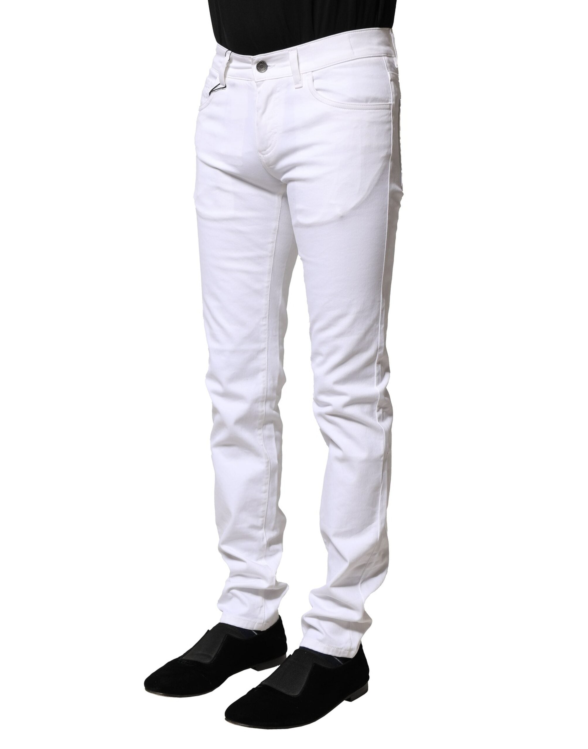 White Cotton Skinny Men Denim Jeans - ventzia