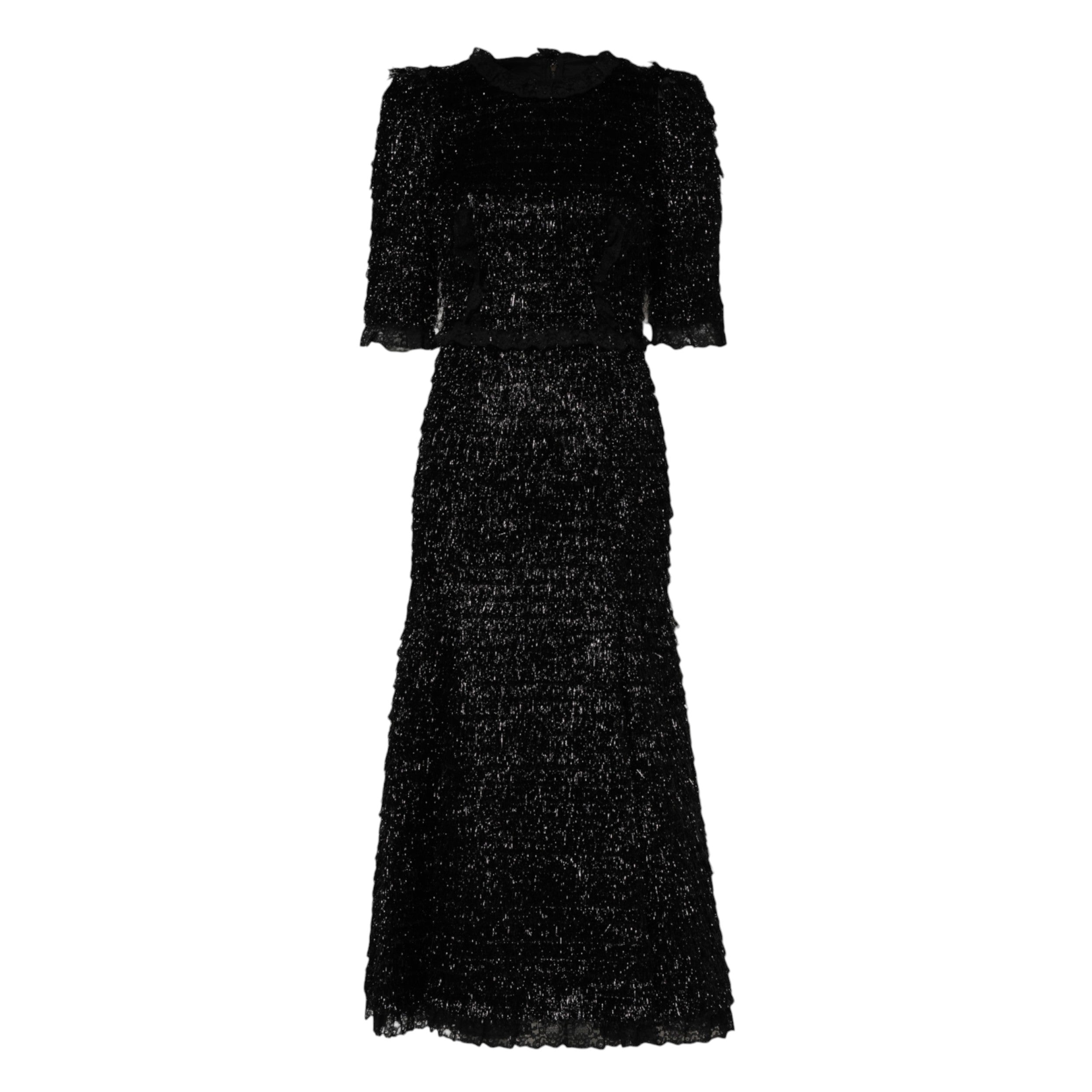 Metallic Black Polyester A-line Midi Dress - ventzia