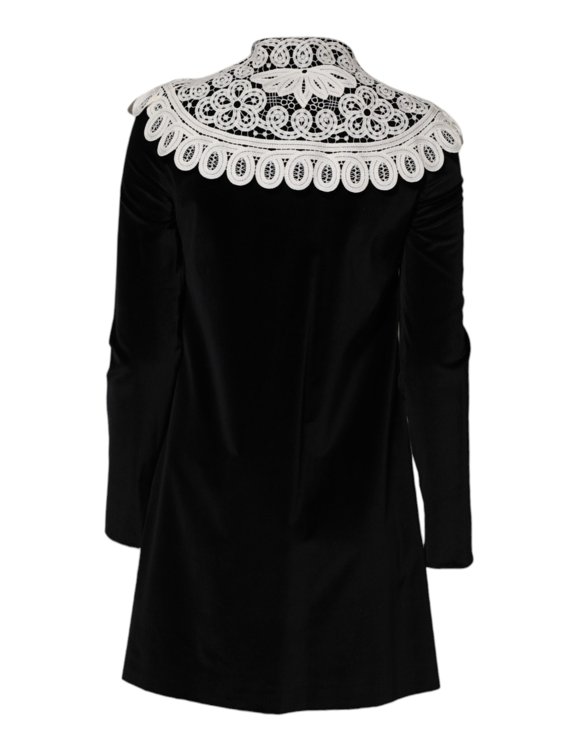 Black Velvet Lace Collared Embellished Dress - ventzia