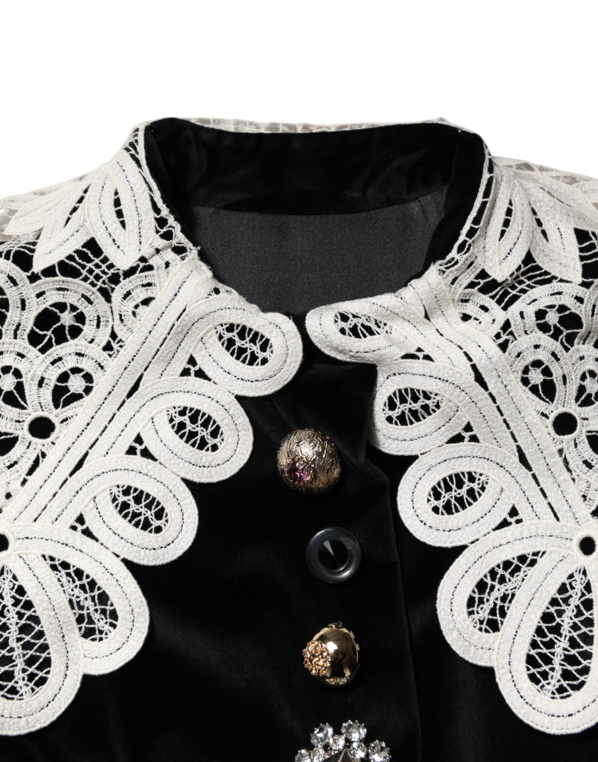 Black Velvet Lace Collared Embellished Dress - ventzia