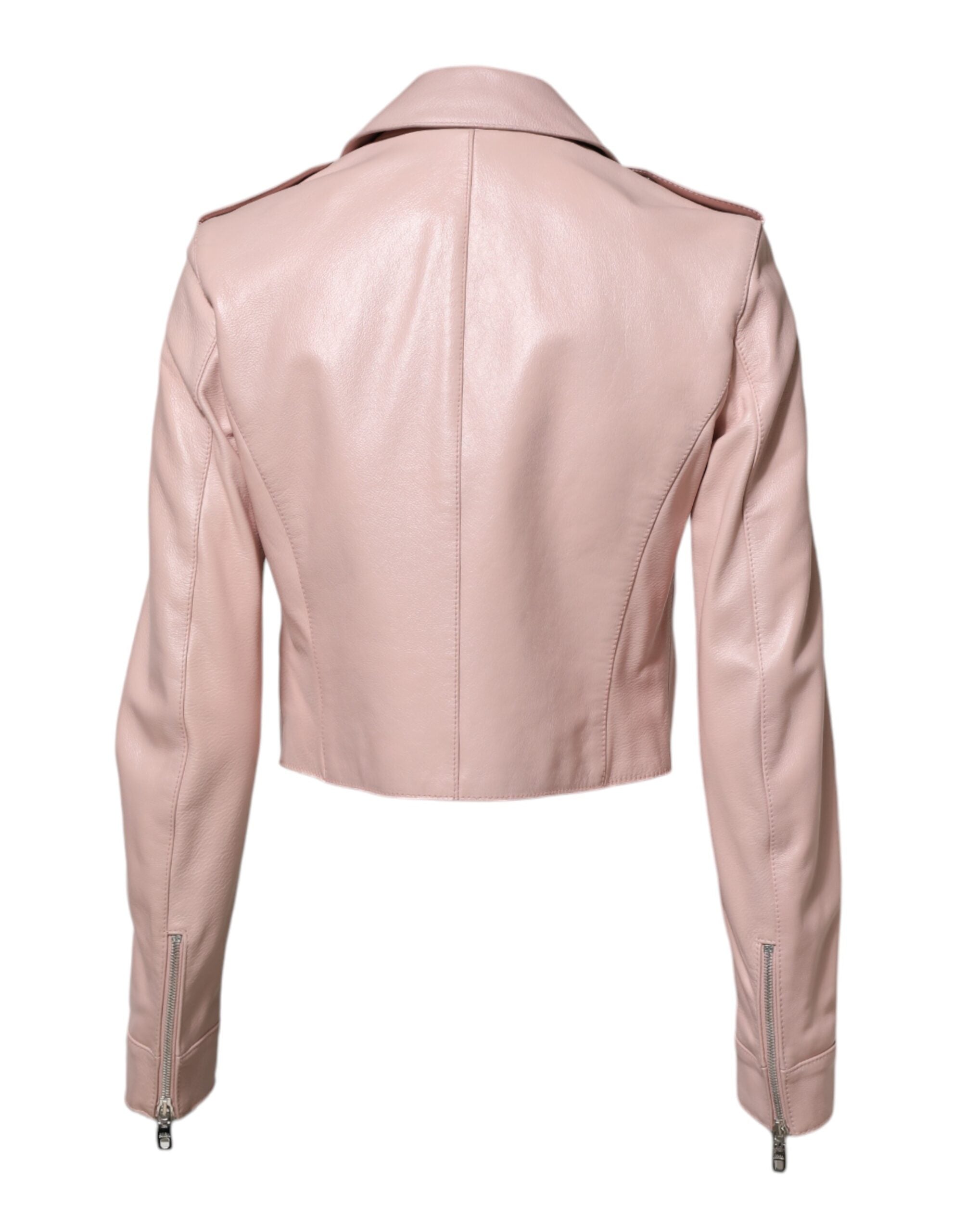 Light Pink Collar Leather Women Biker Jacket - ventzia