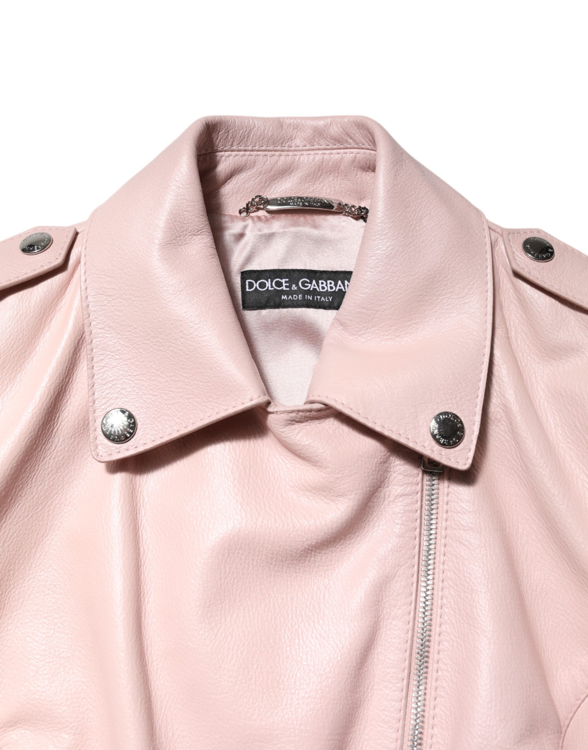 Light Pink Collar Leather Women Biker Jacket - ventzia