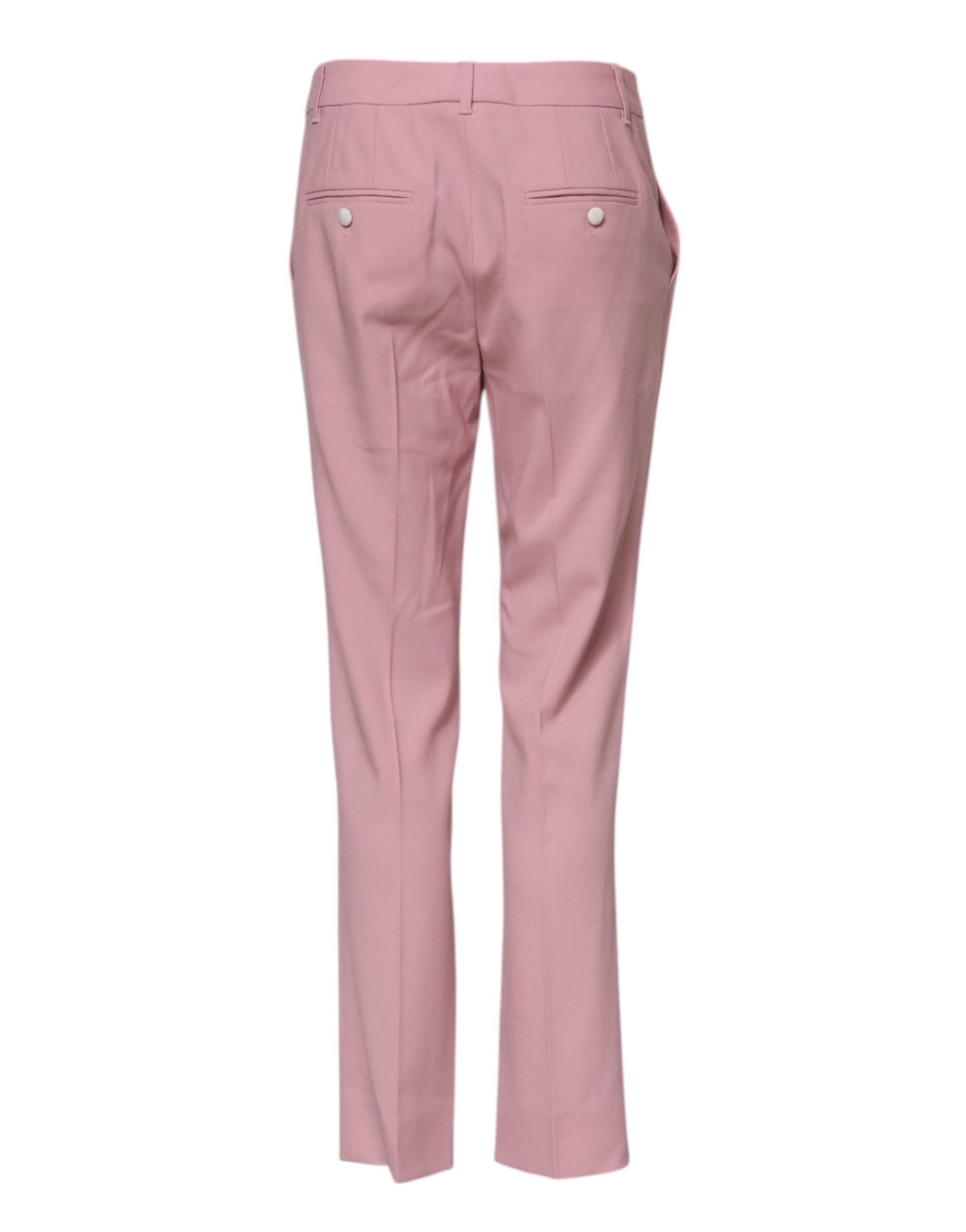 Pink Wool Mid Waist Tapered Pants - ventzia