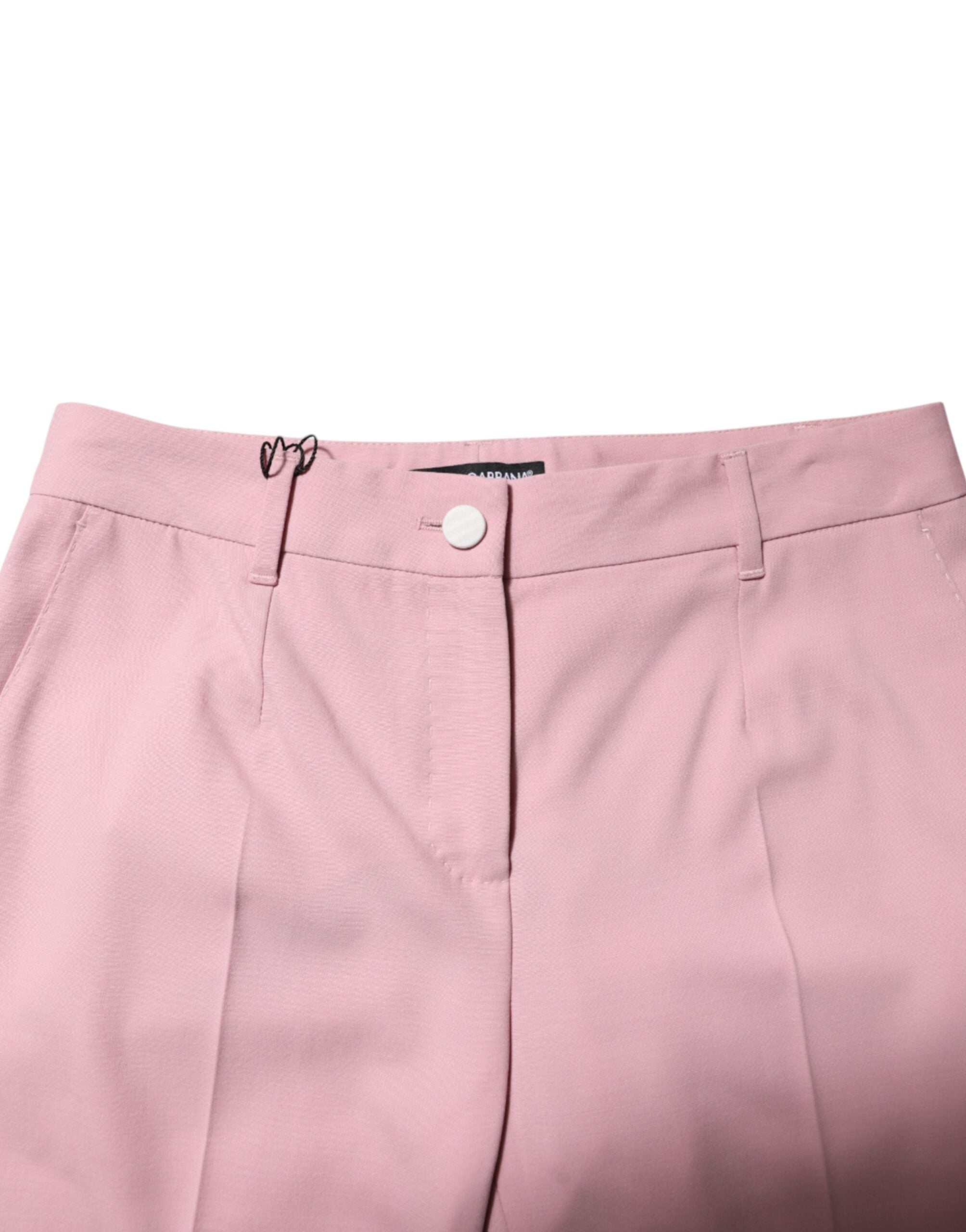 Pink Wool Mid Waist Tapered Pants - ventzia