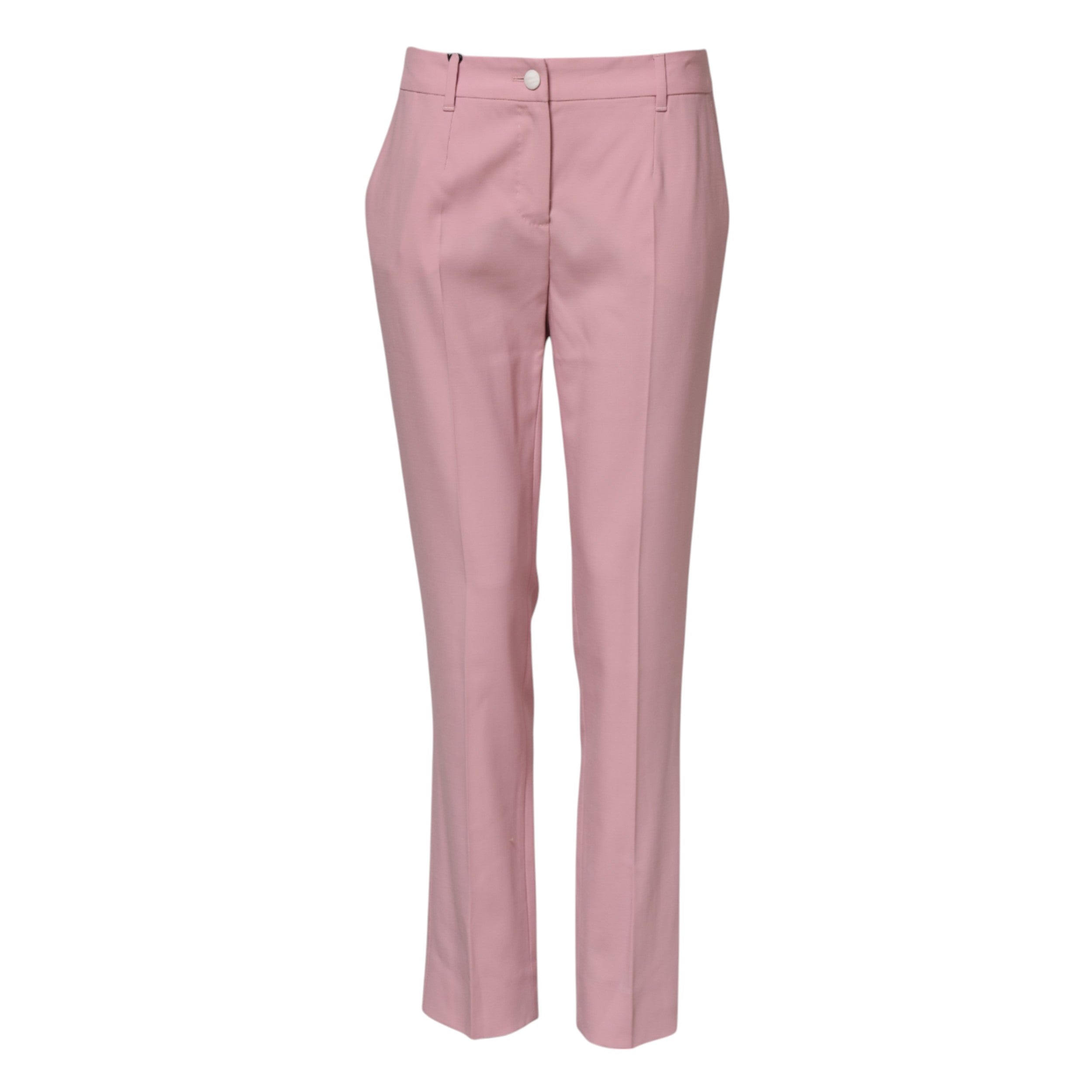 Pink Wool Mid Waist Tapered Pants - ventzia