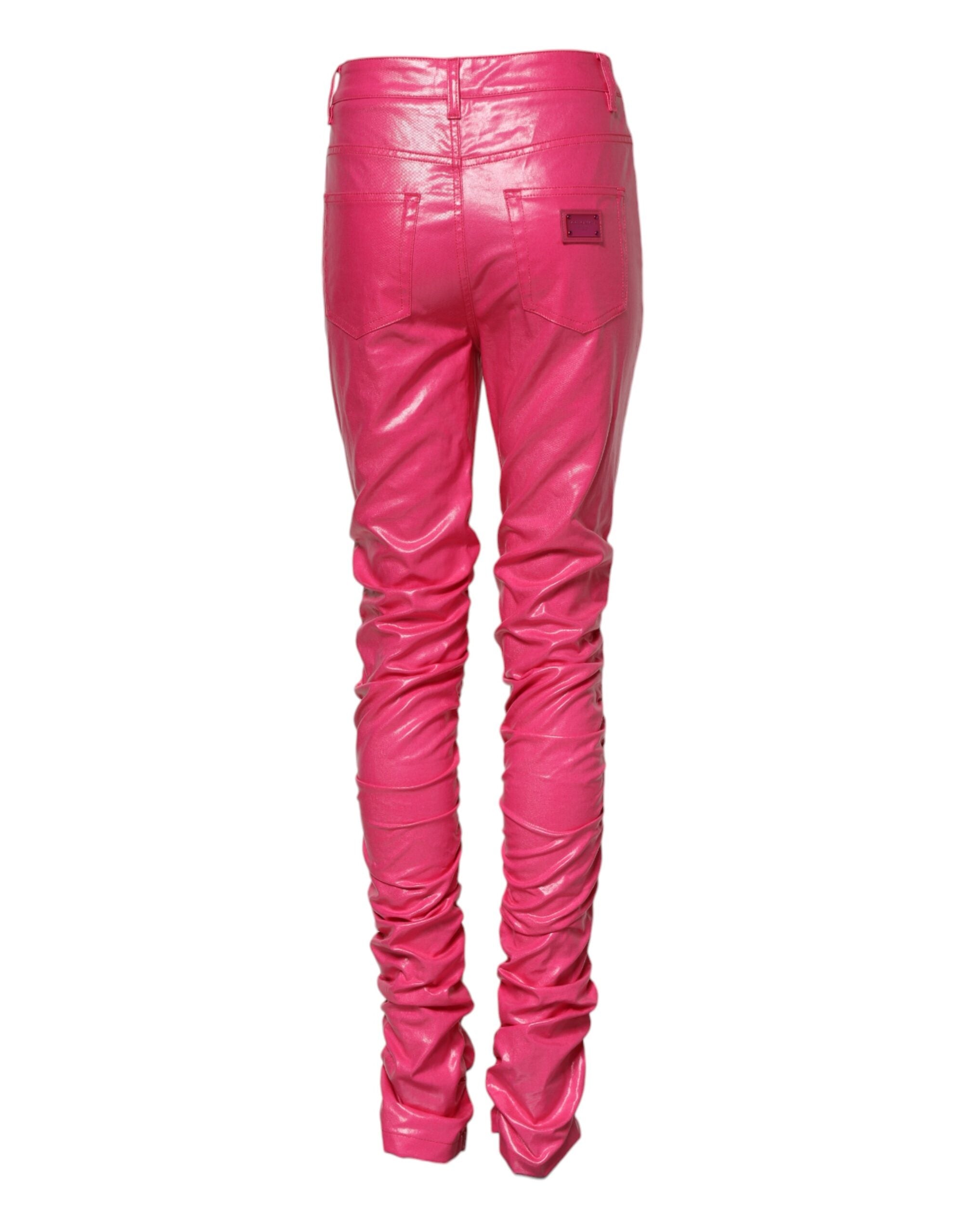Pink Cotton High Waisted Skinny Denim Jeans - ventzia