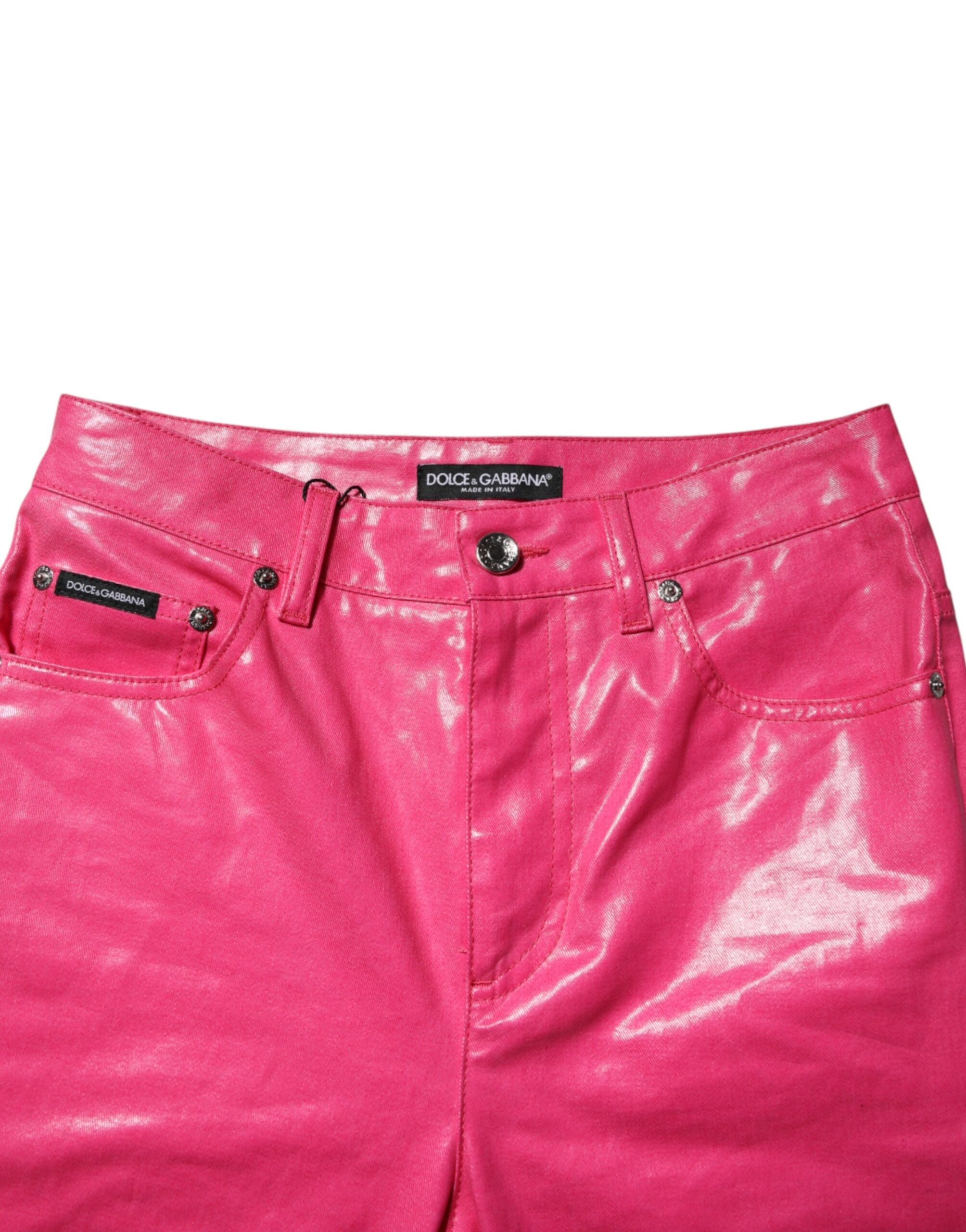Pink Cotton High Waisted Skinny Denim Jeans - ventzia