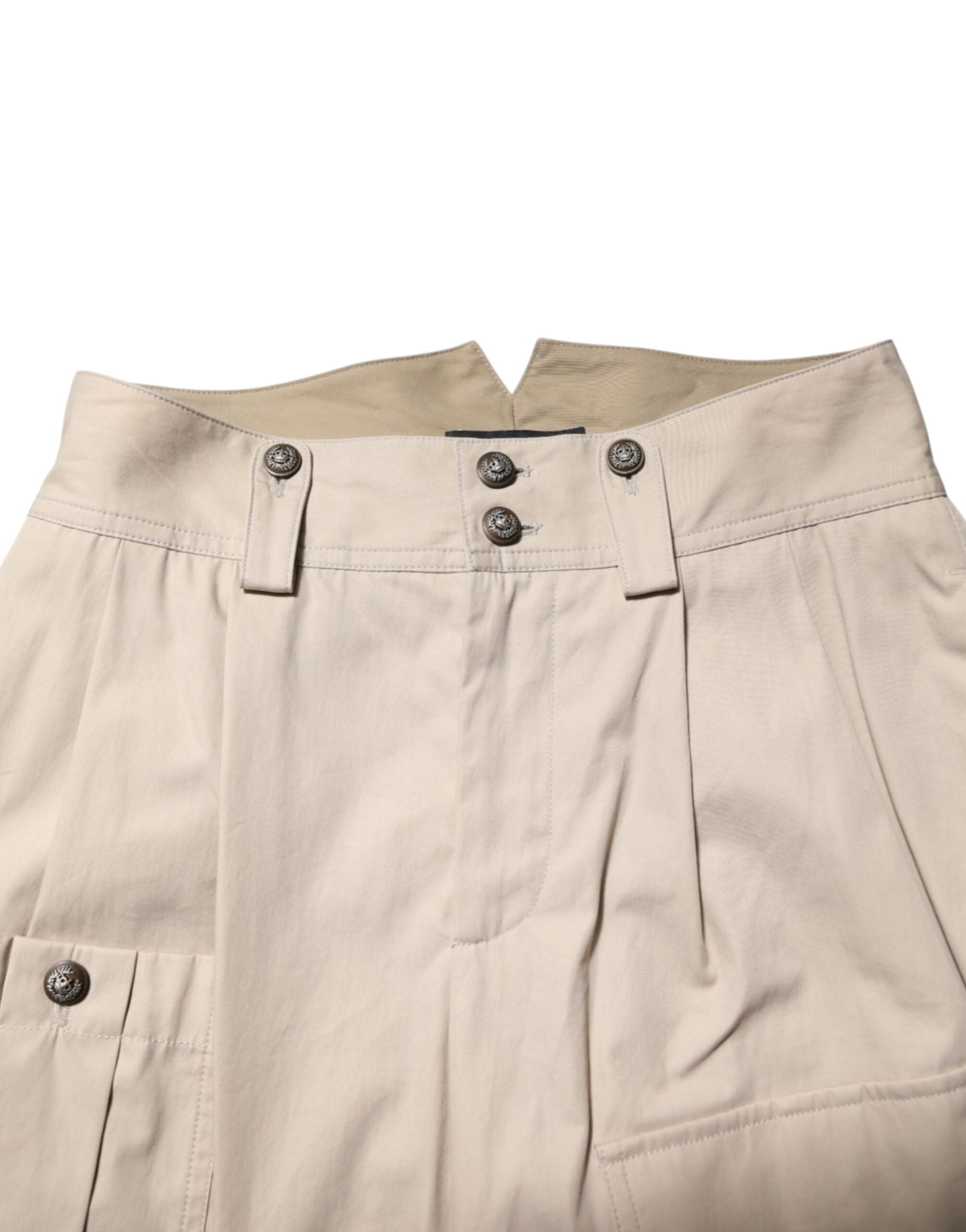 Beige Cotton High Waisted Pants - ventzia