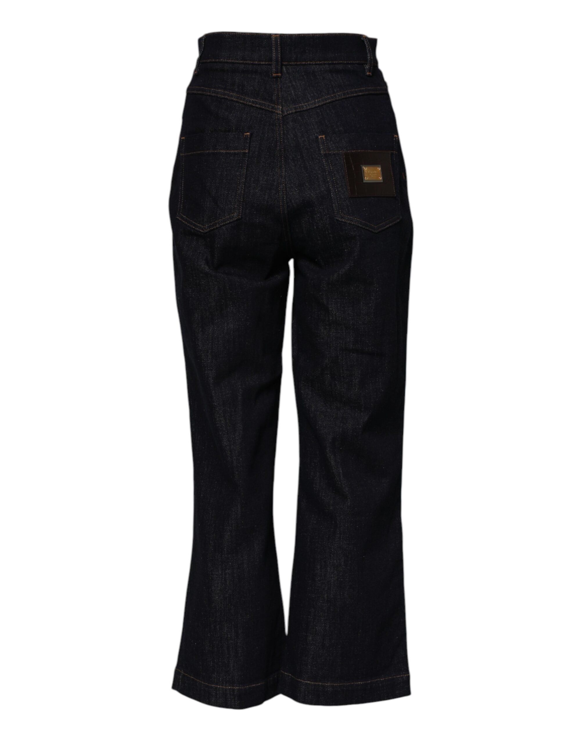 Blue Cotton High Waisted Flared Denim Jeans - ventzia