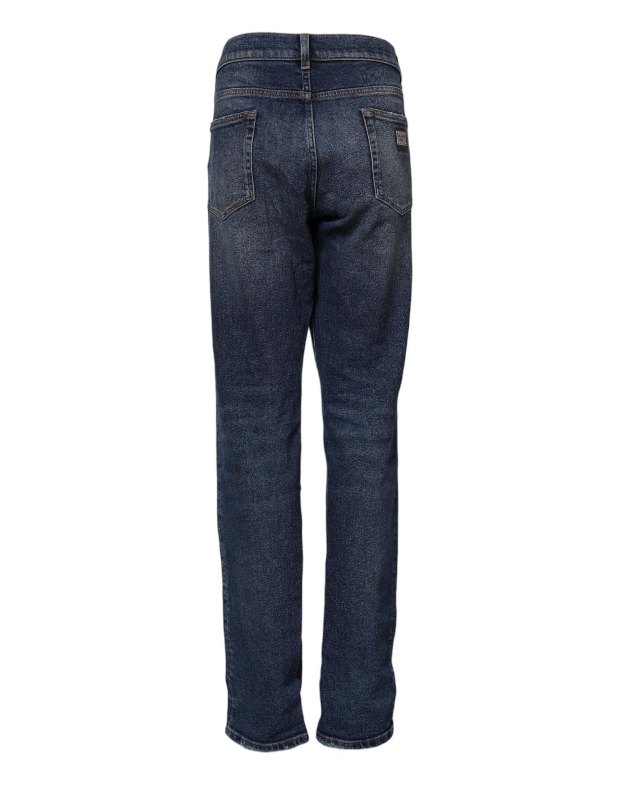 Blue Cotton Mid Waisted Straight Denim Jeans - ventzia