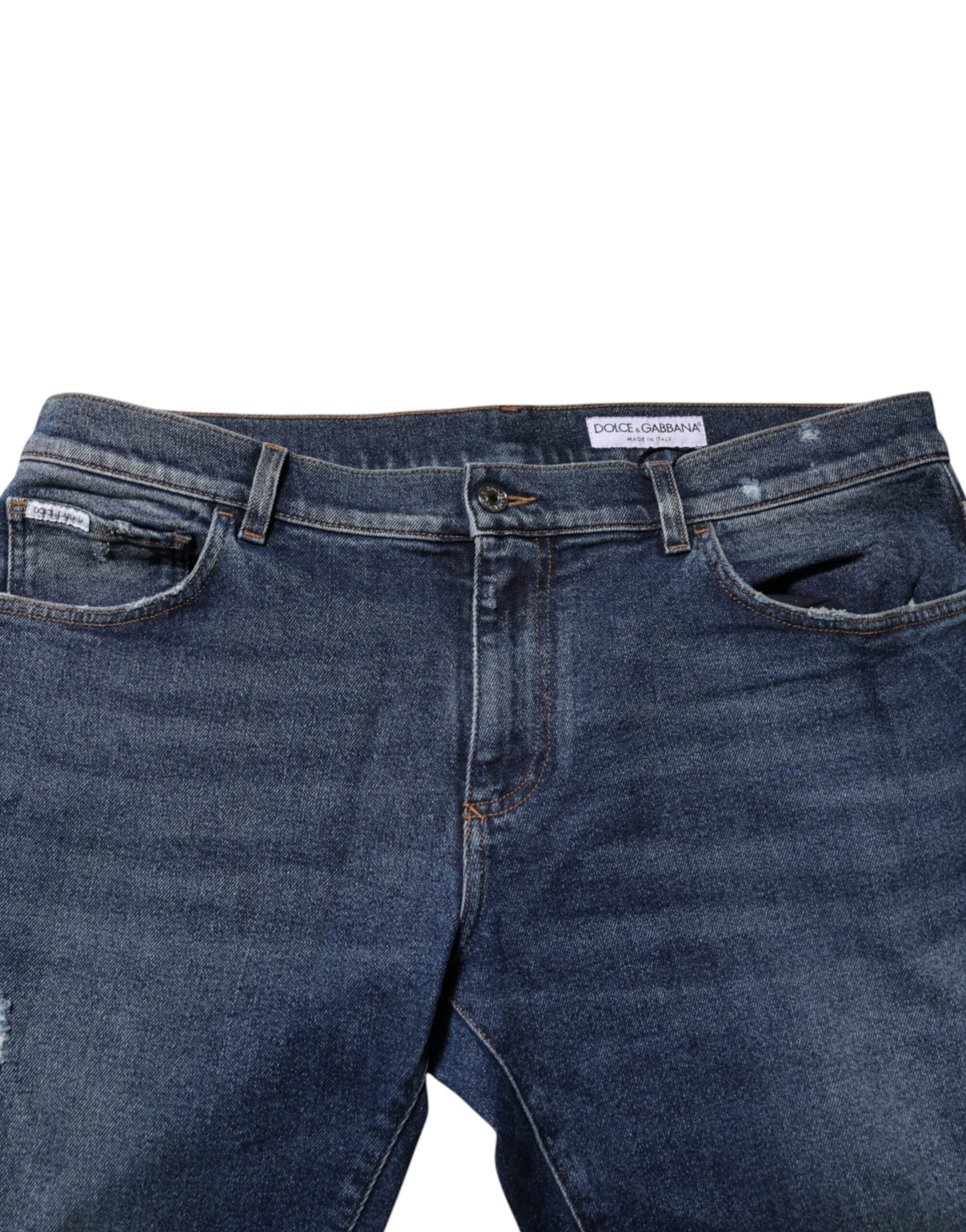 Blue Cotton Mid Waisted Straight Denim Jeans - ventzia
