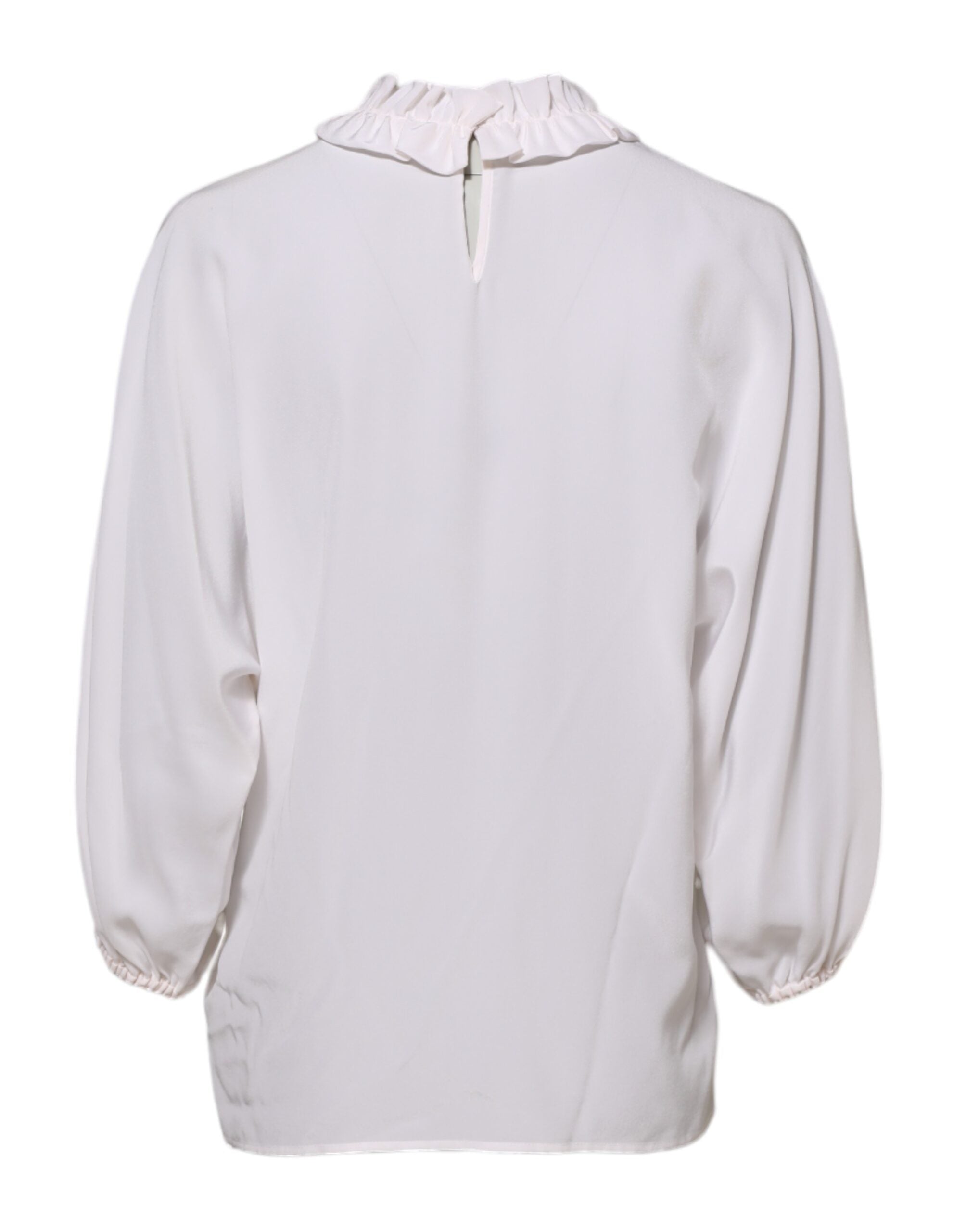 White Ruffled Neckline Blouse Pullover Top - ventzia