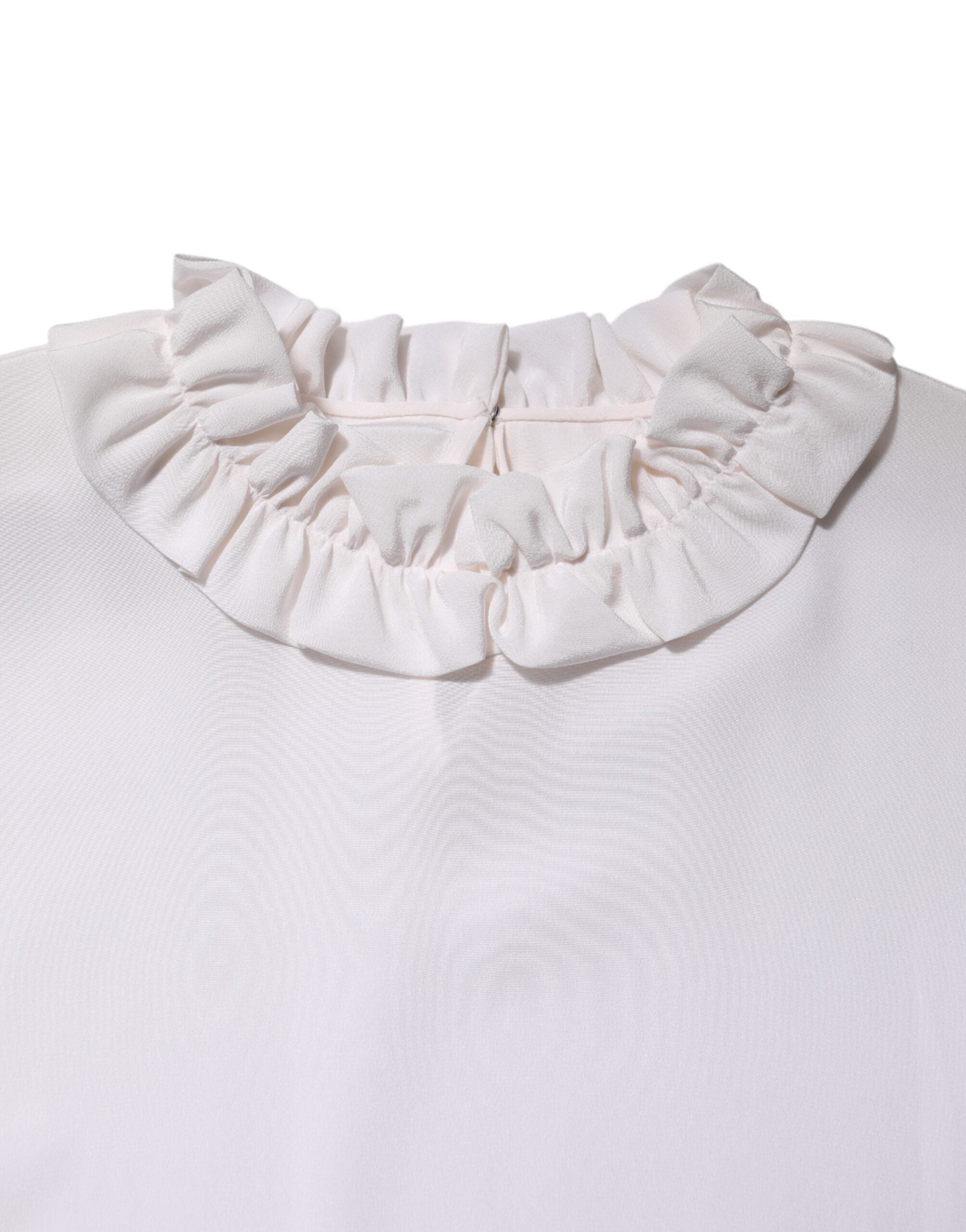 White Ruffled Neckline Blouse Pullover Top - ventzia