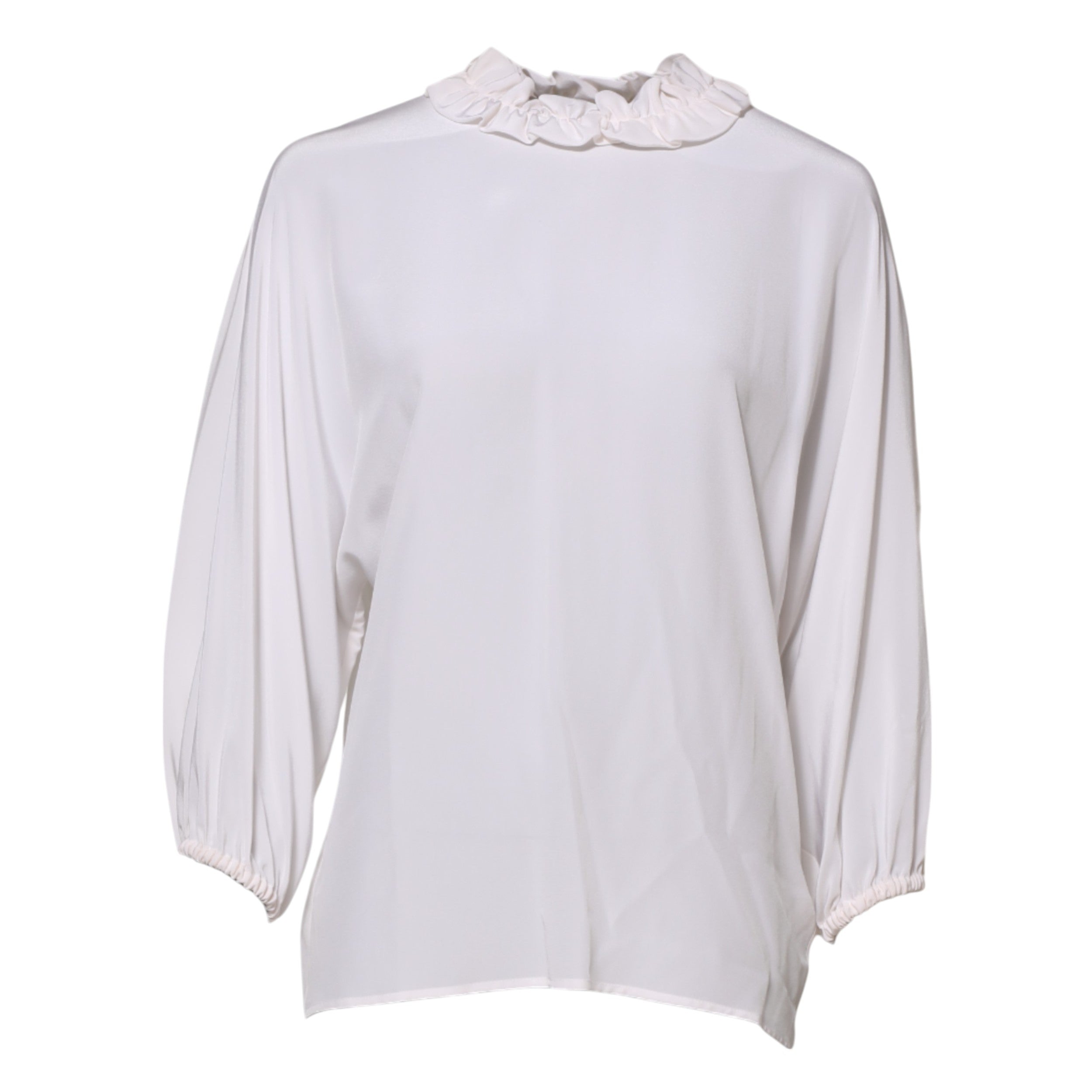 White Ruffled Neckline Blouse Pullover Top - ventzia