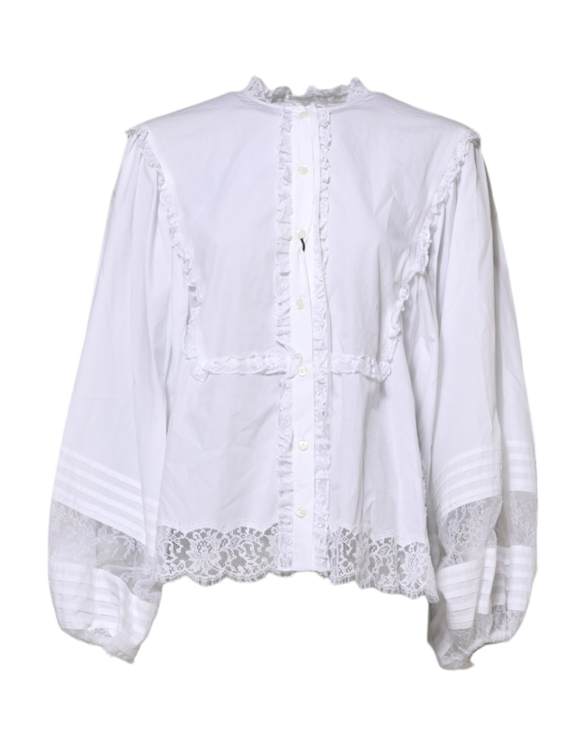 White Ruffled Lace Embellished Blouse Top - ventzia