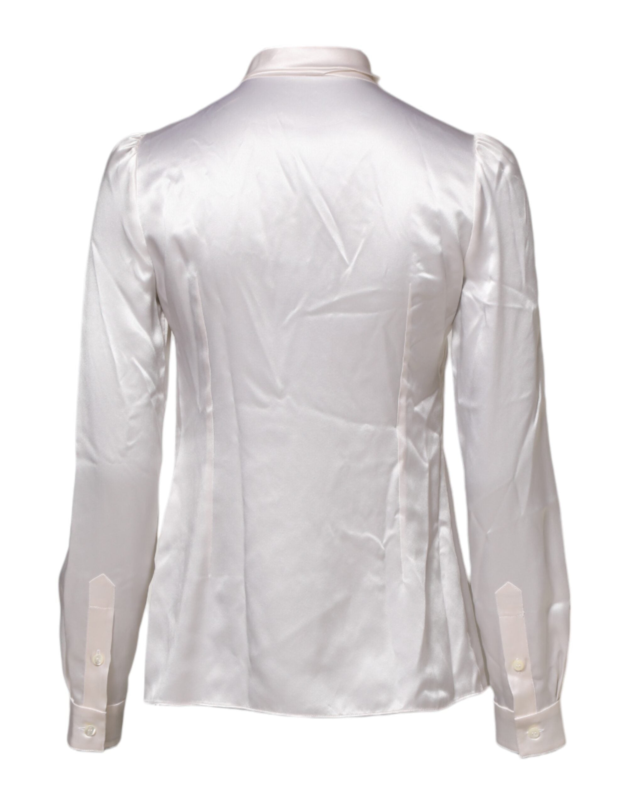 White Ascot Collar Long Sleeve Blouse Top - ventzia