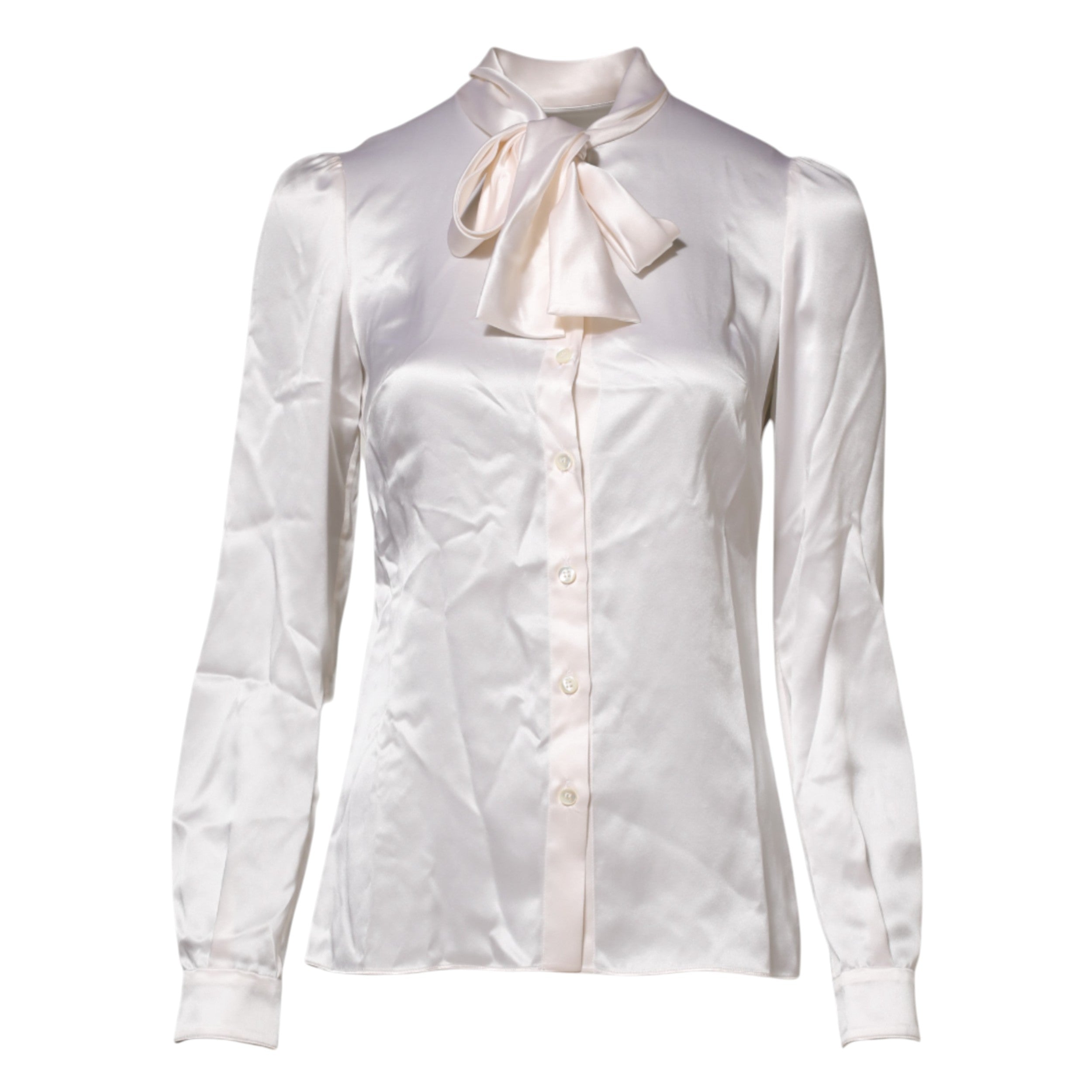 White Ascot Collar Long Sleeve Blouse Top - ventzia