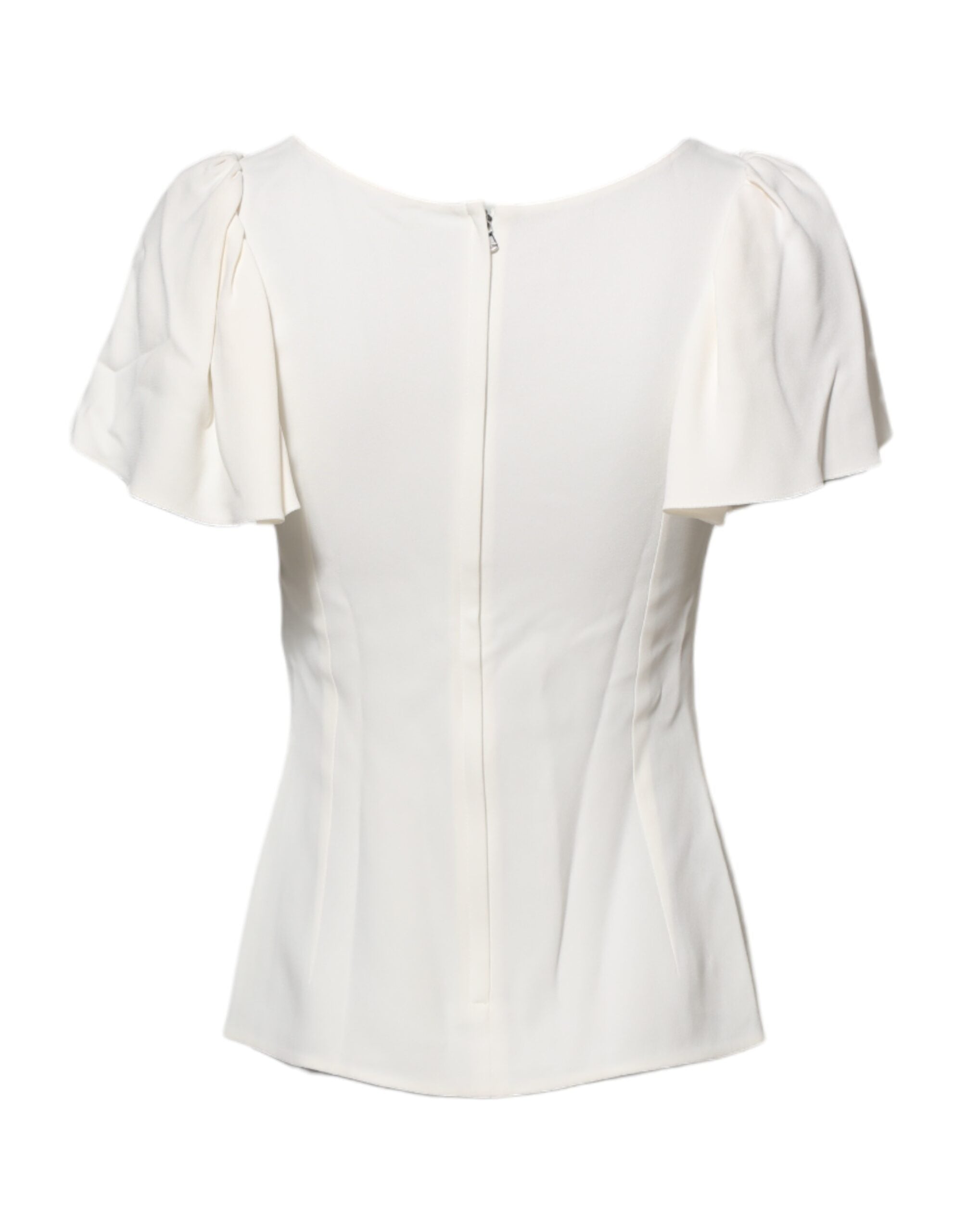 White Round Neck Short Sleeves Blouse Top - ventzia