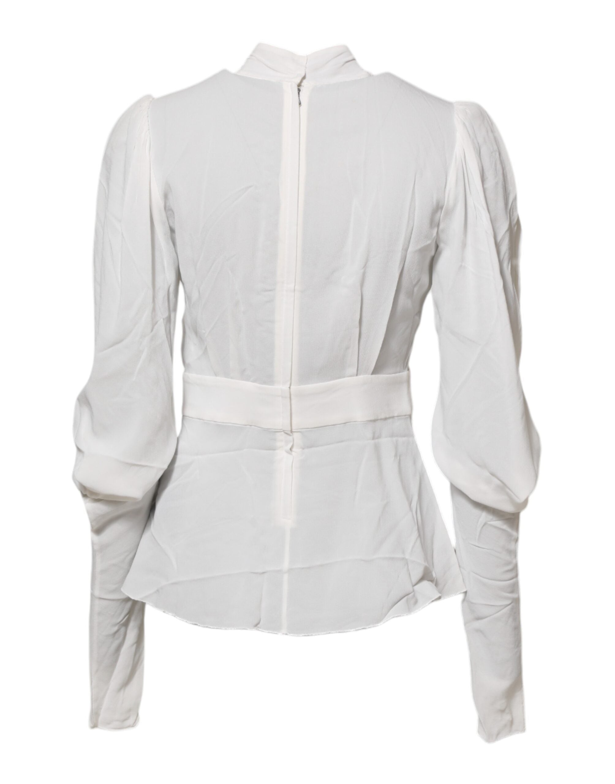 White Viscose Ascot Collar Long Sleeves Top - ventzia