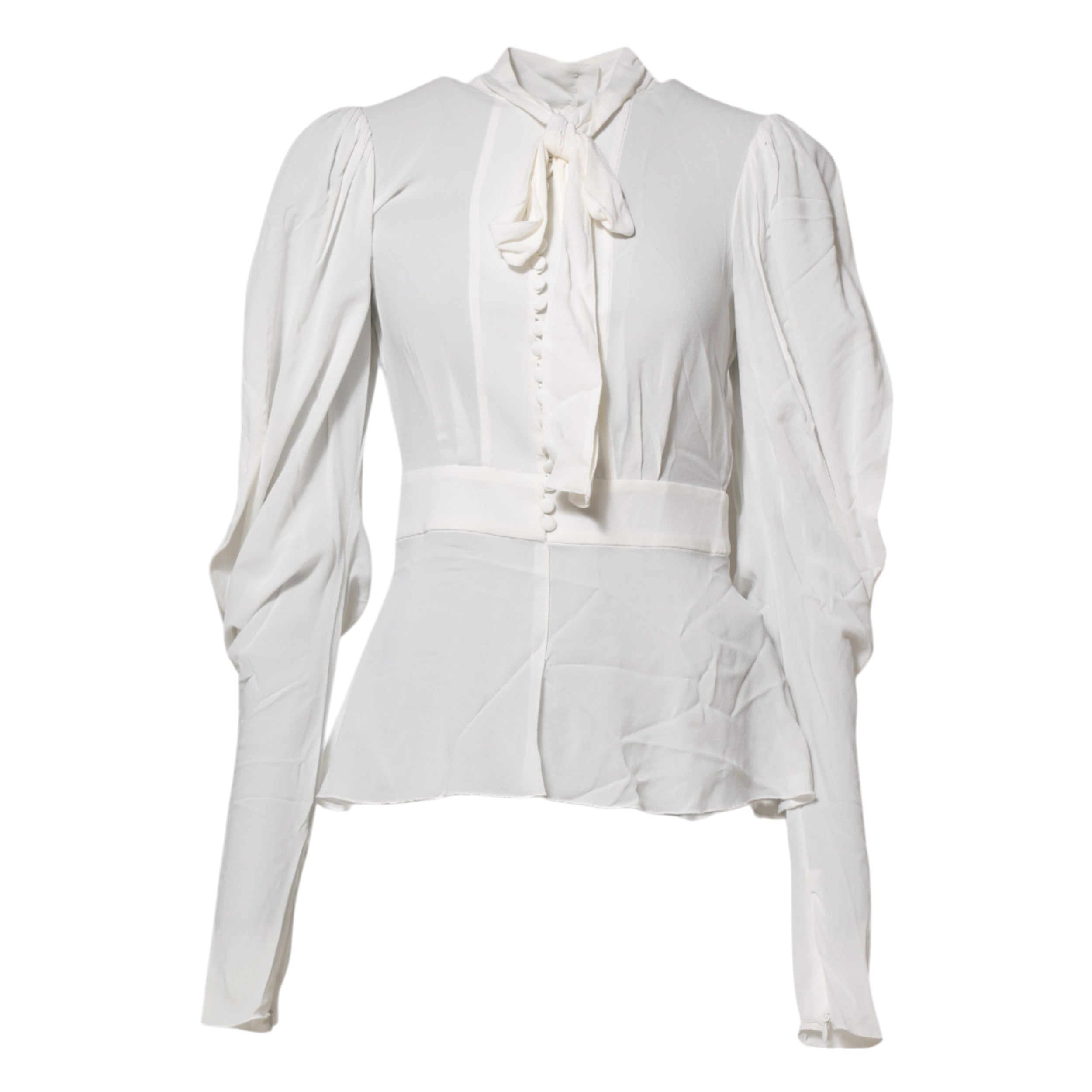 White Viscose Ascot Collar Long Sleeves Top - ventzia