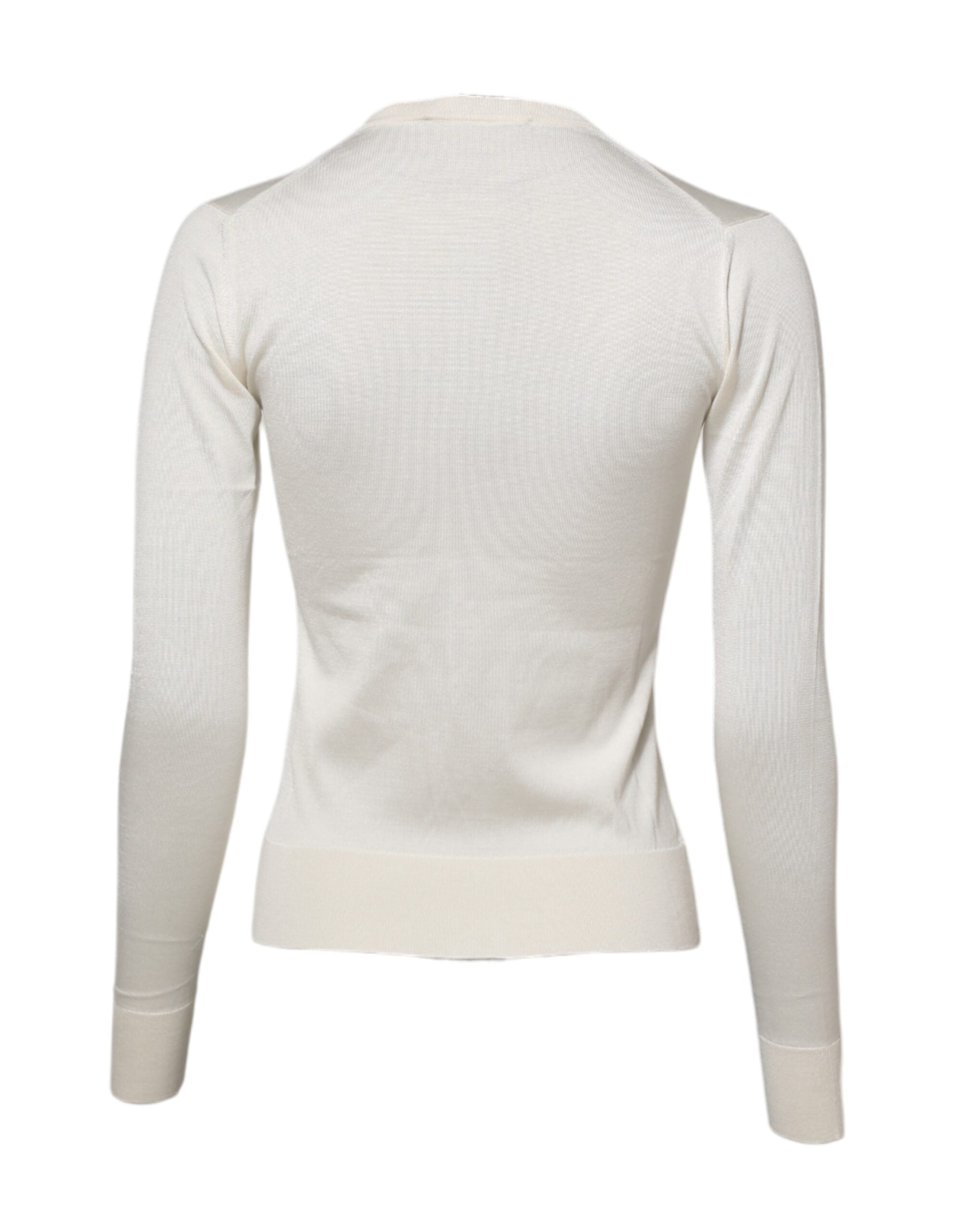 White Silk Lily Buttoned Cardigan Sweater - ventzia