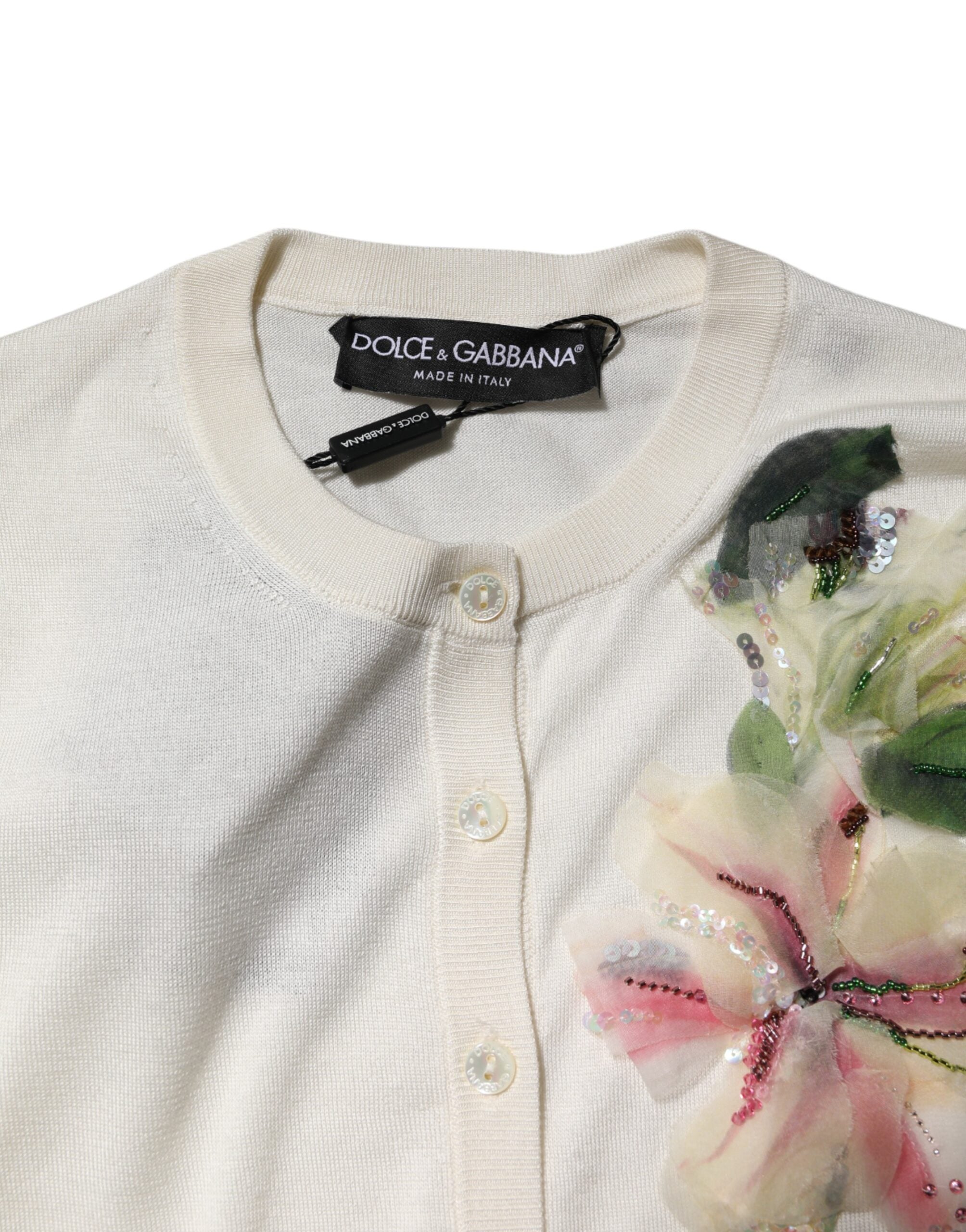 White Silk Lily Buttoned Cardigan Sweater - ventzia