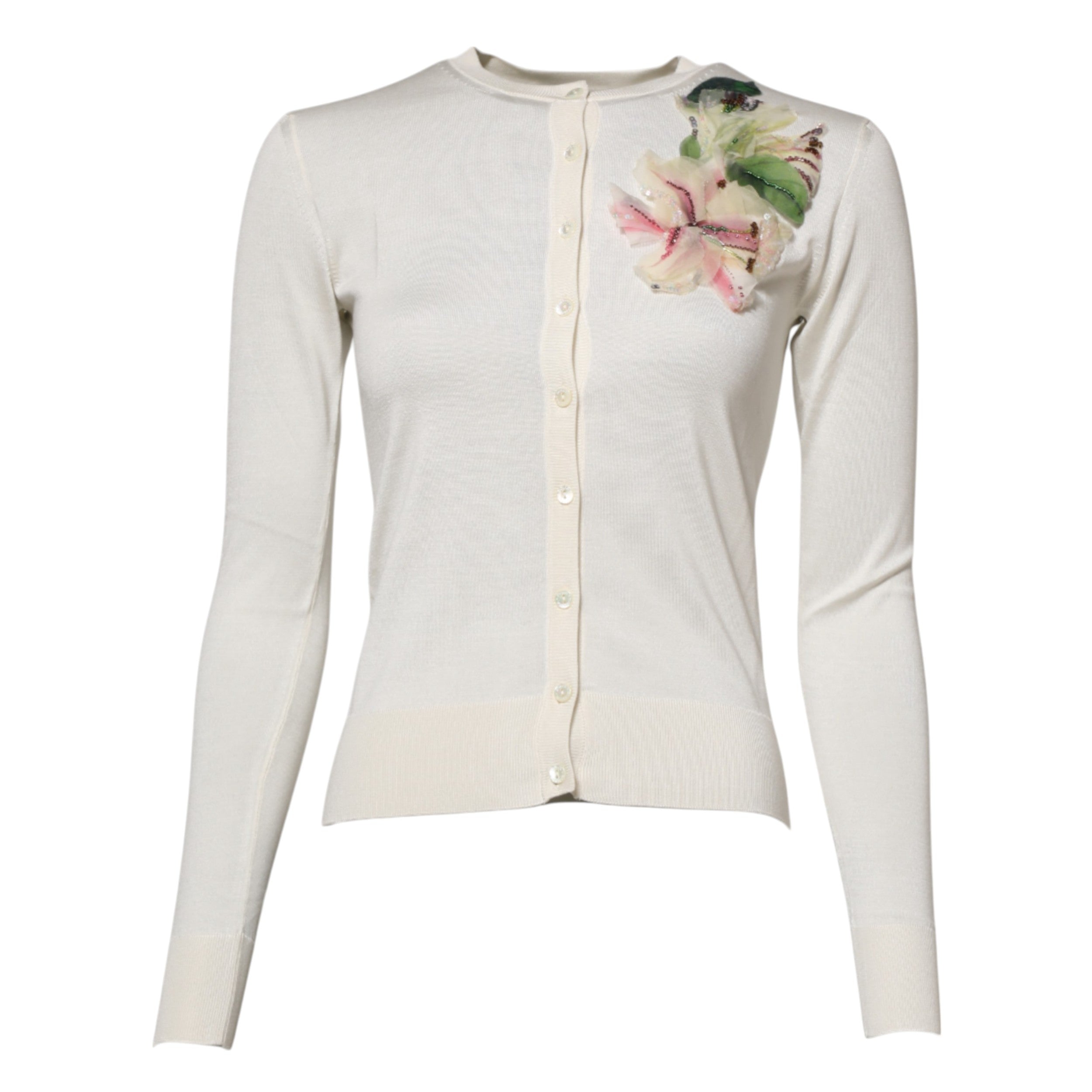 White Silk Lily Buttoned Cardigan Sweater - ventzia