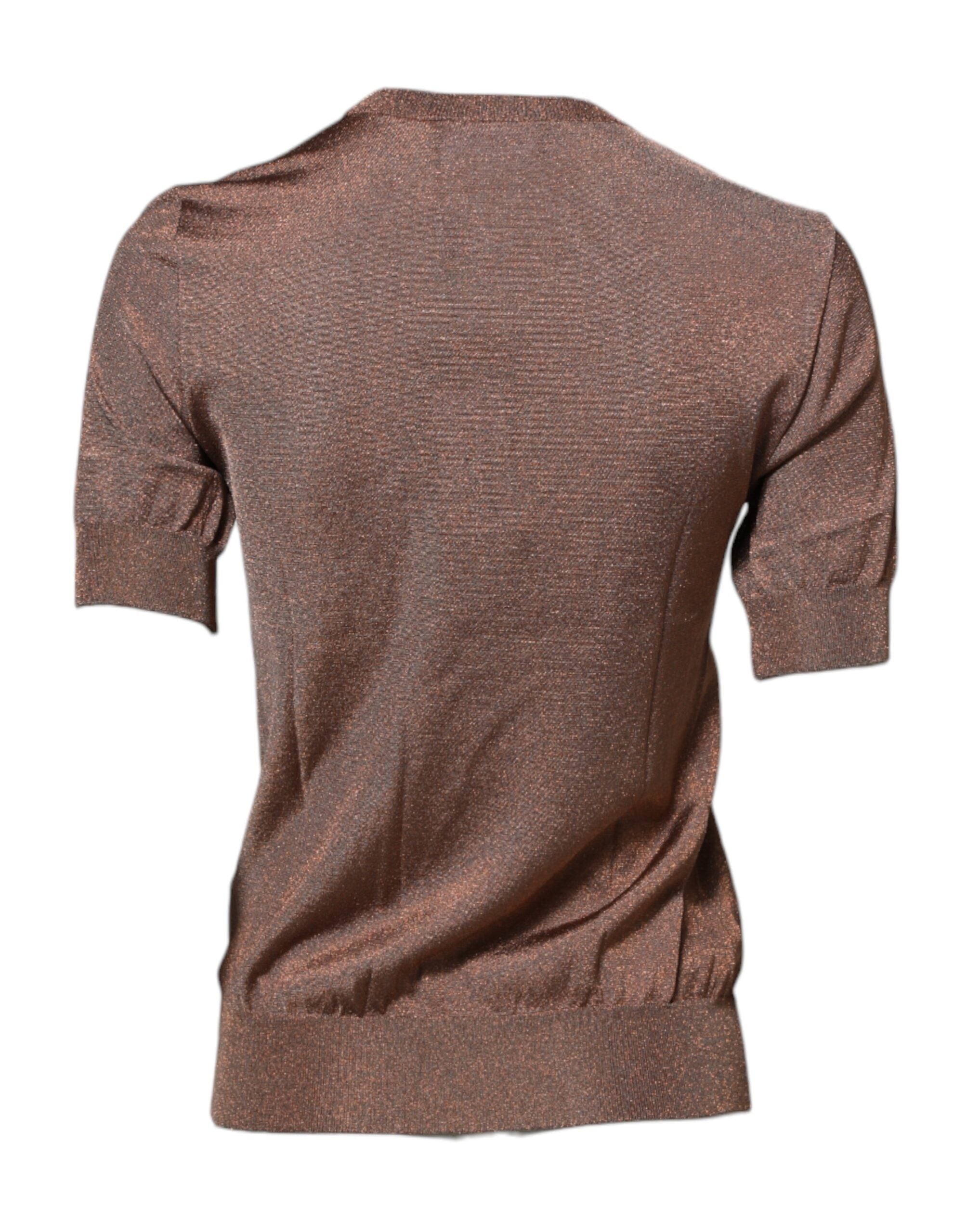 Brown Lily Embellished Round Neck Blouse Top - ventzia