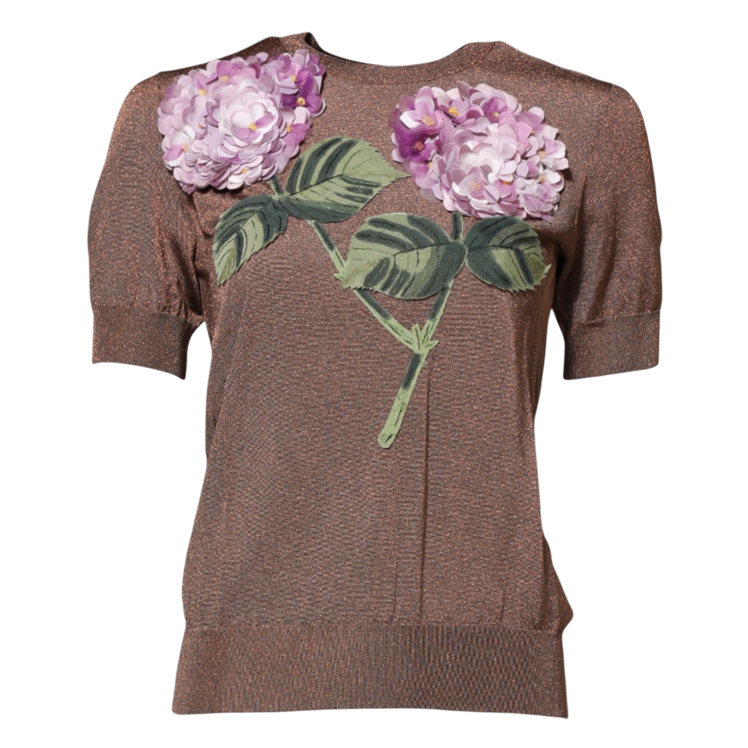 Brown Lily Embellished Round Neck Blouse Top - ventzia