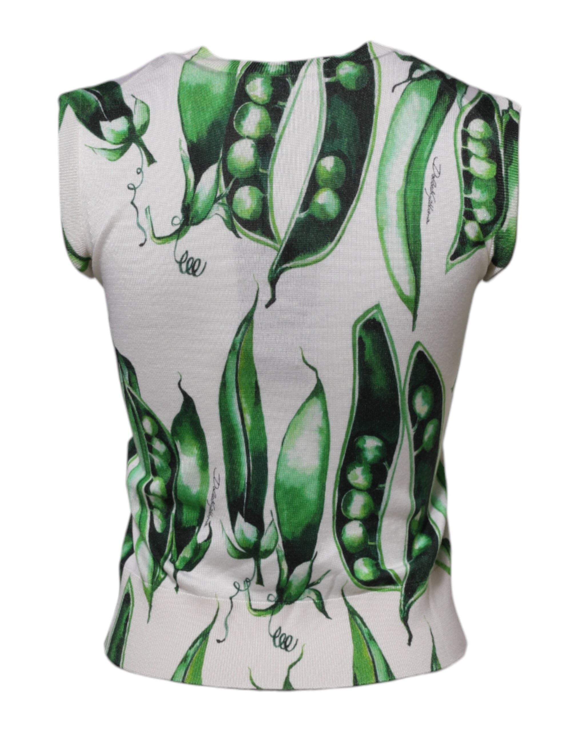 White Green Pea Print Sleeveless Blouse Top - ventzia