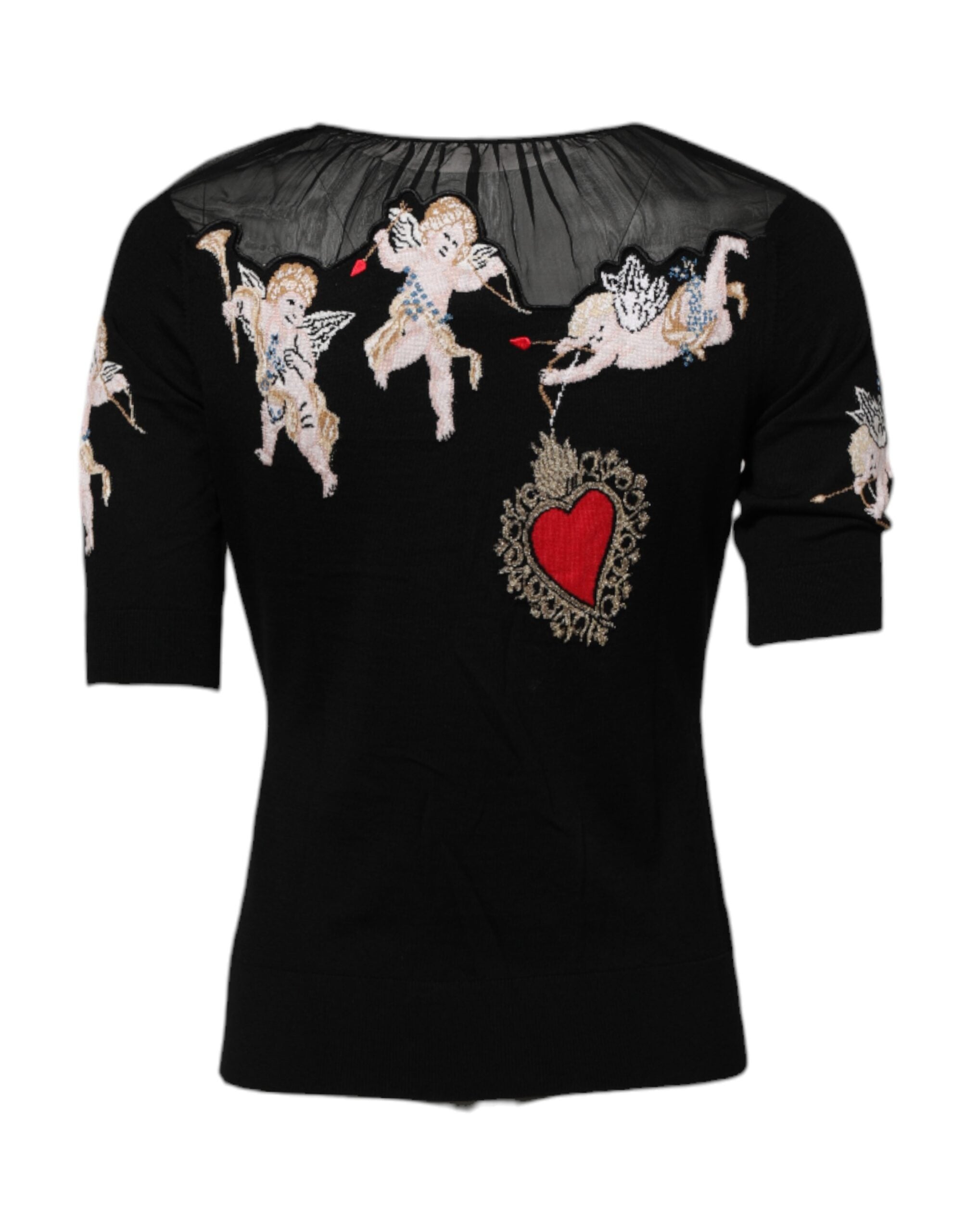 Black Sacred Heart Embroidered Crewneck Top - ventzia