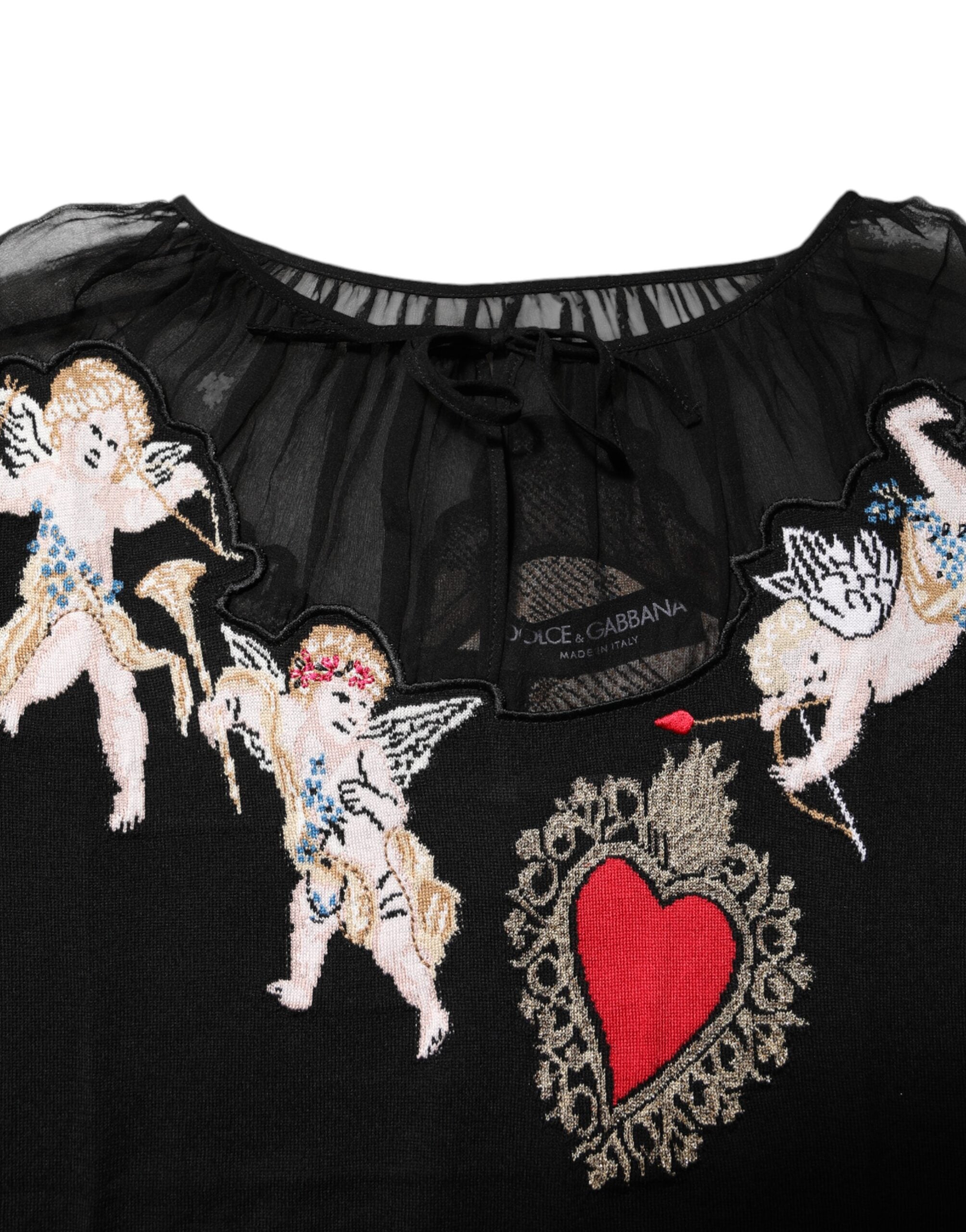 Black Sacred Heart Embroidered Crewneck Top - ventzia