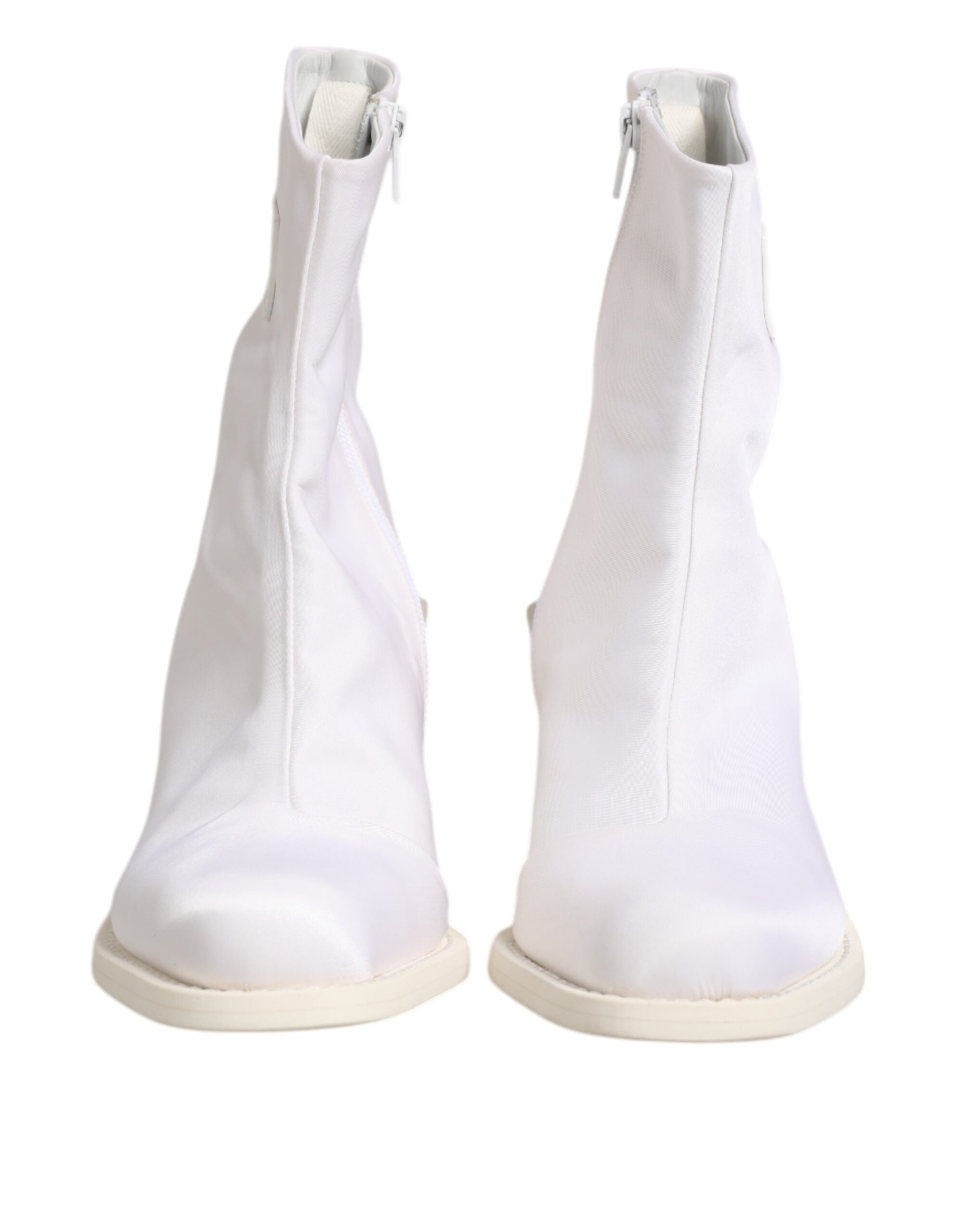 White Square Heel Zip Ankle Boots Shoes - ventzia