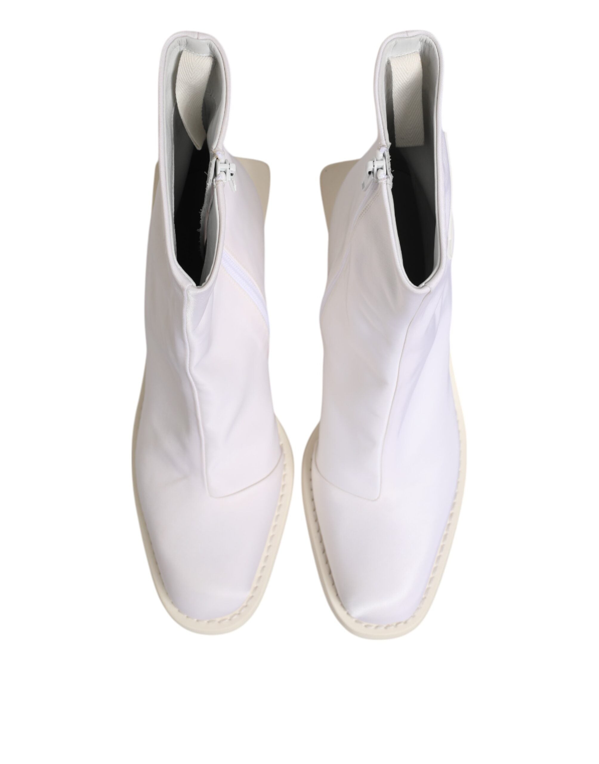 White Square Heel Zip Ankle Boots Shoes - ventzia
