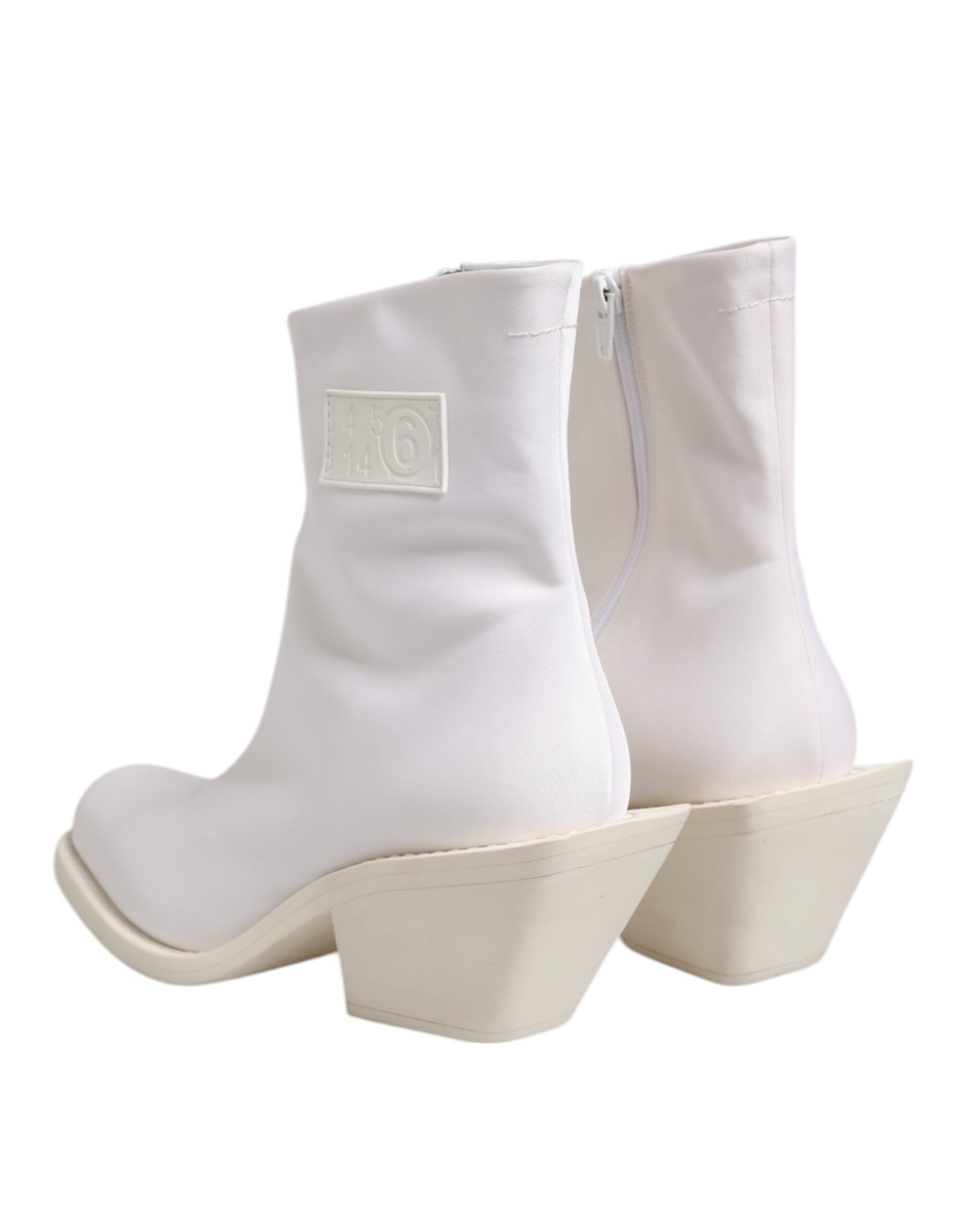 White Square Heel Zip Ankle Boots Shoes - ventzia