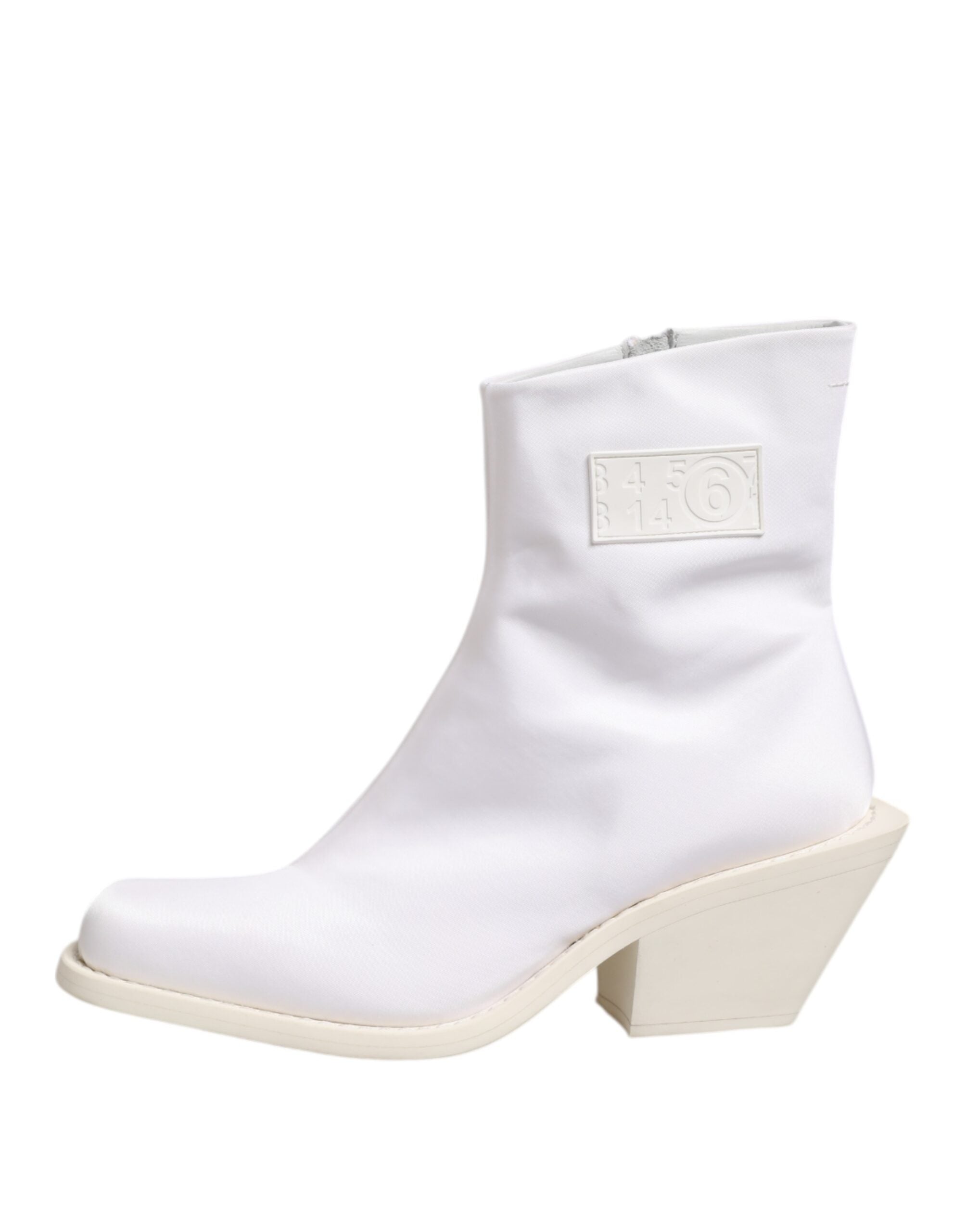 White Square Heel Zip Ankle Boots Shoes - ventzia