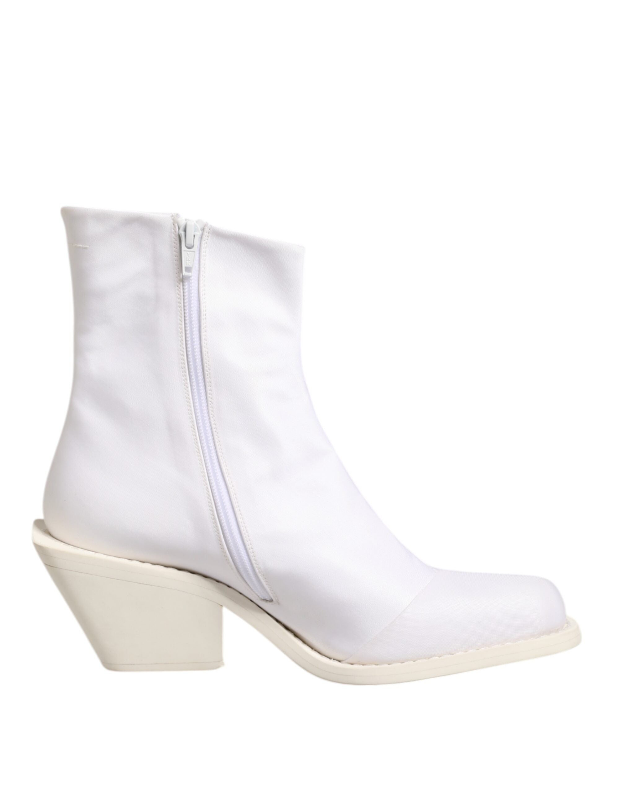 White Square Heel Zip Ankle Boots Shoes - ventzia